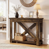 Tribesigns Console de 105 cm de long style champêtre avec étagère, Table d'entrée étroite à 2 niveaux 3