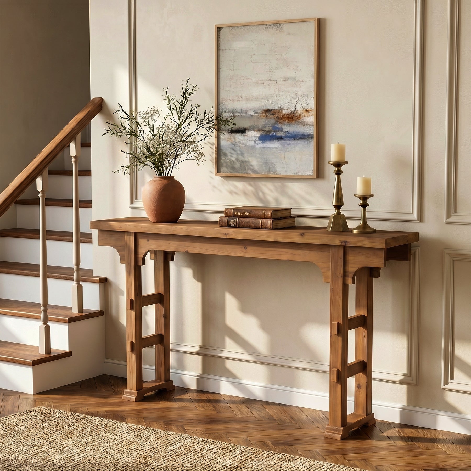 Tribesigns Console d’Entrée Industrielle en Bois et Métal, 160 x 30 x 85 cm