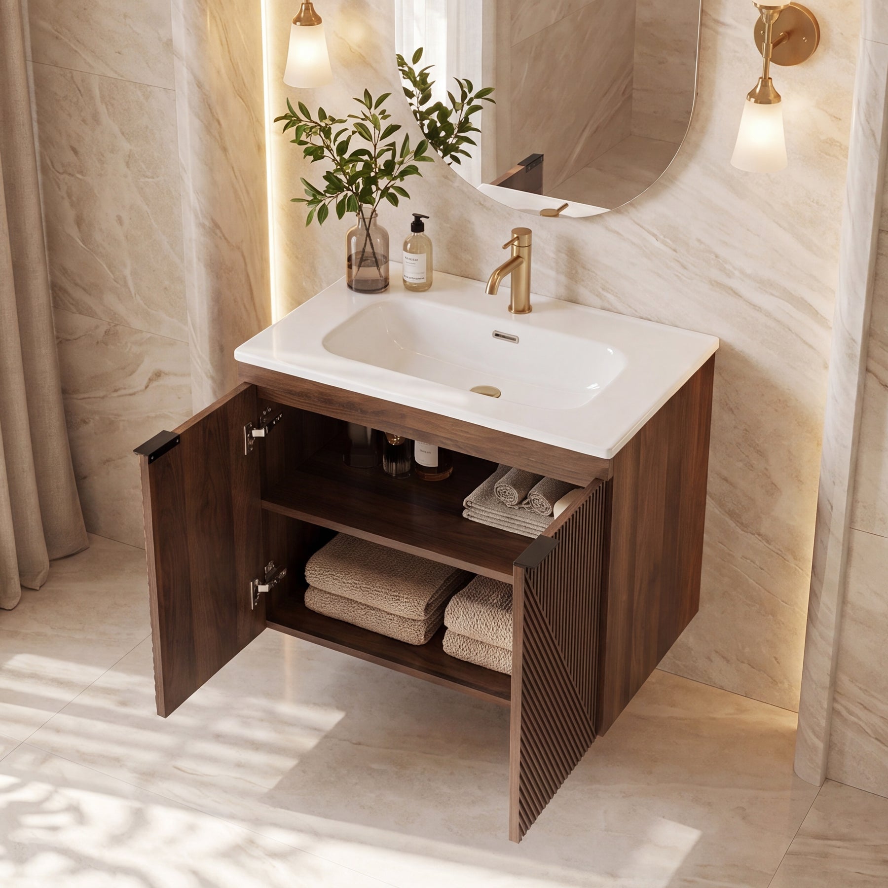 Tribesigns Meuble de Salle de Bain Suspendu 60 cm avec Vasque en Céramique