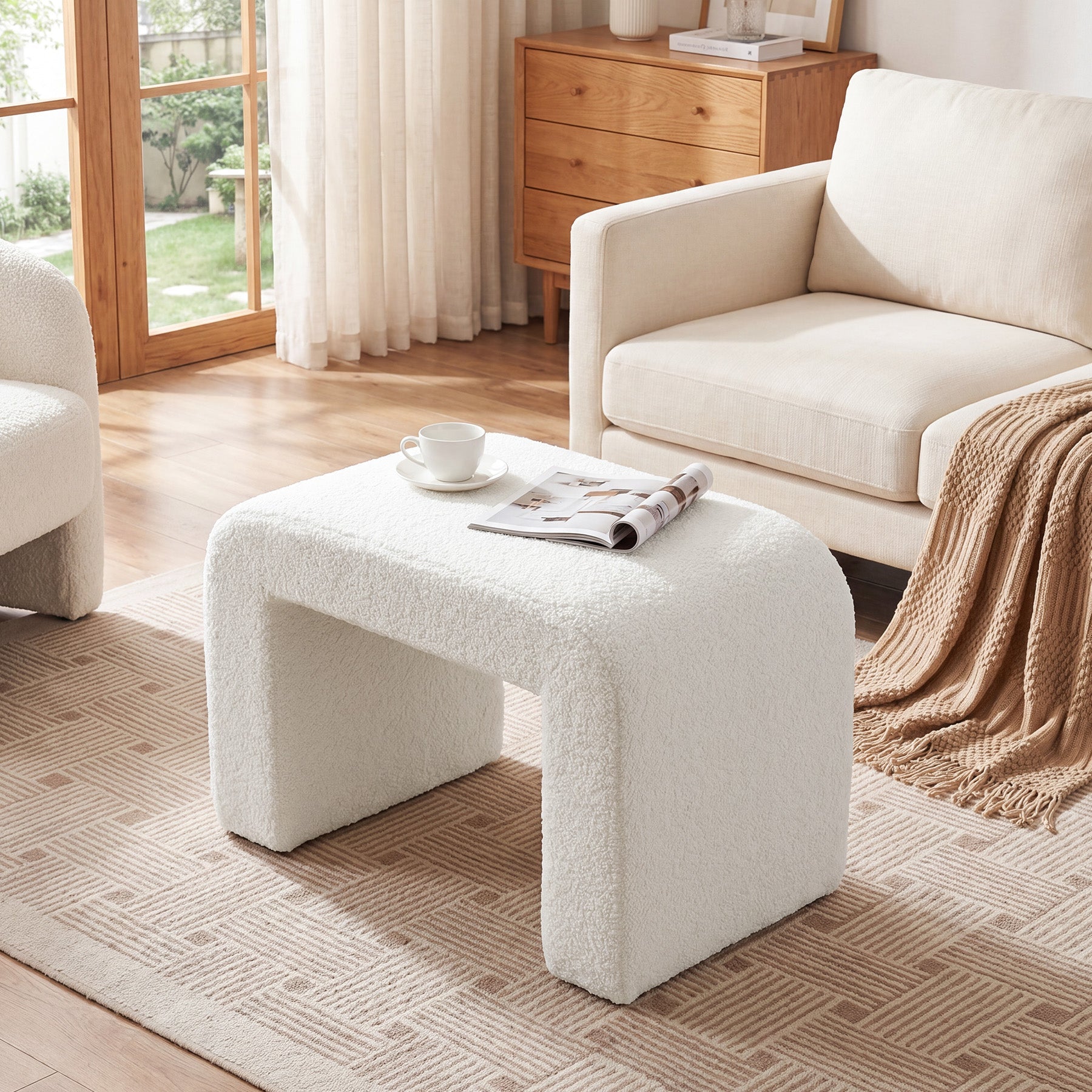 Tribesigns Pouf Rembourré en Sherpa, Tabouret de Coiffeuse Moderne en Tissu Bouclé