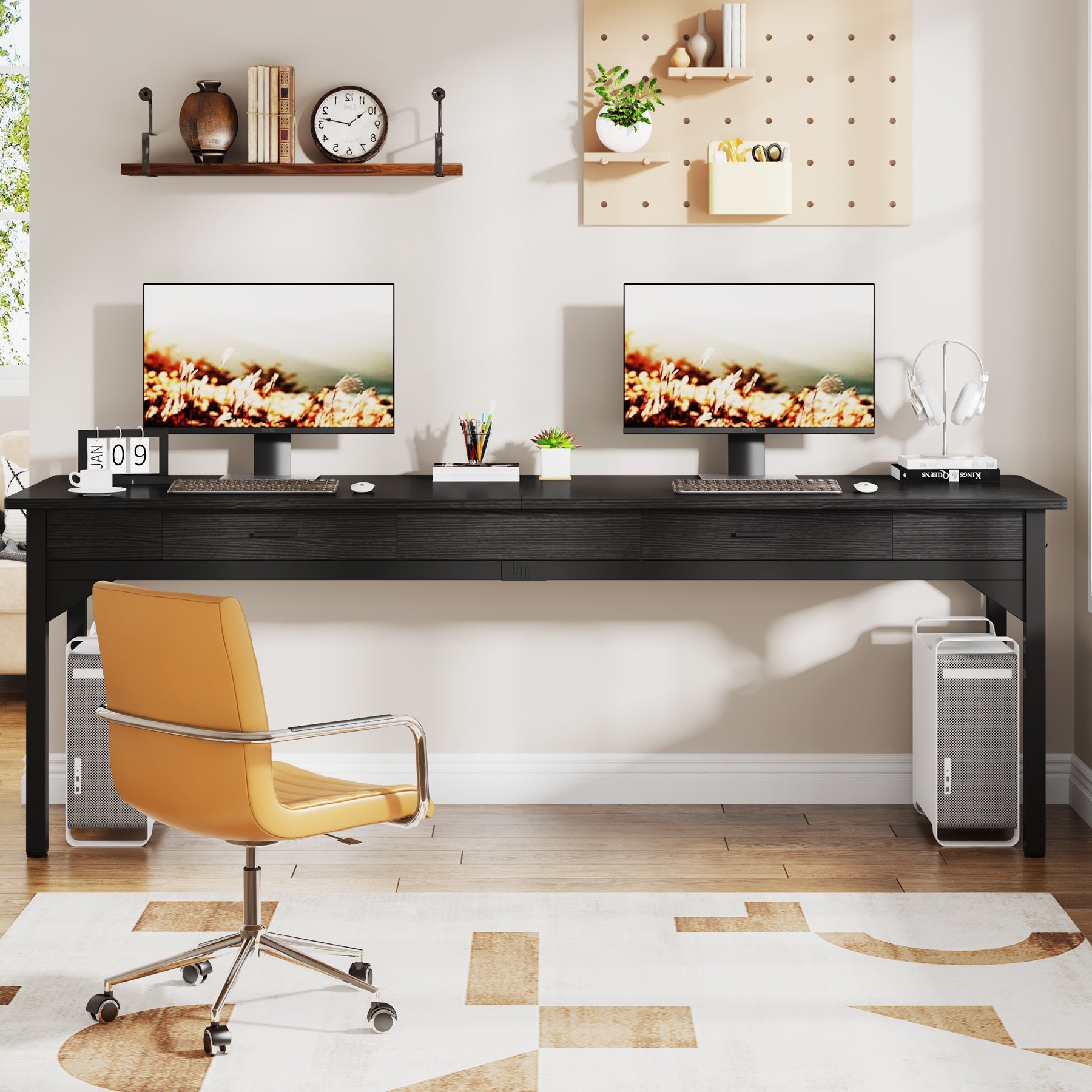 Tribesigns Bureau ordinateur extra-long, Bureau pour travail avec 2 tiroirs Bureau pour deux