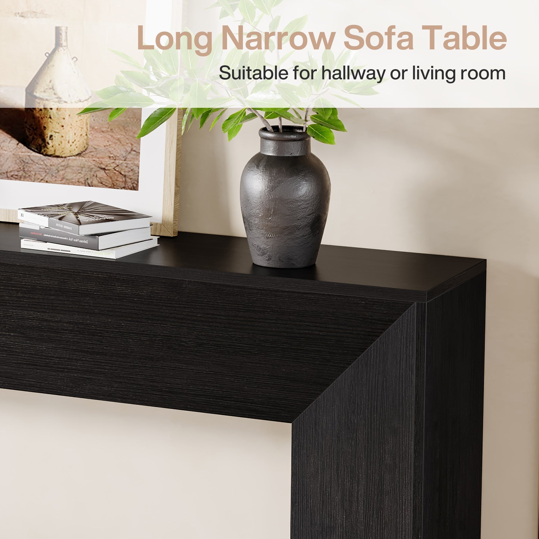 Tribesigns Console 160 cm pour entrée, Table d'appoint en bois noir pour salon et couloir
