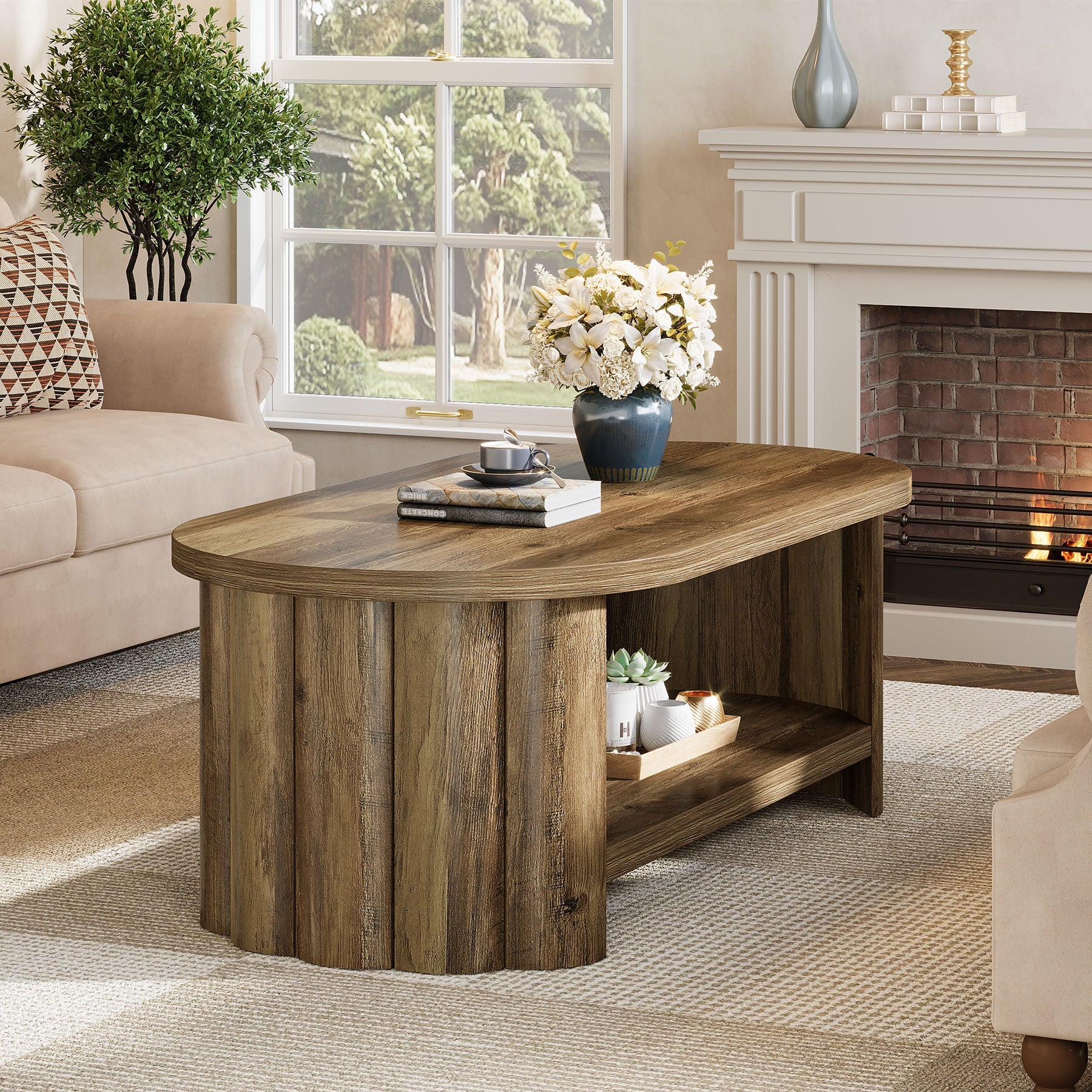 Tribesigns Table Basse Ovale 120 cm avec Rangement pour Salon