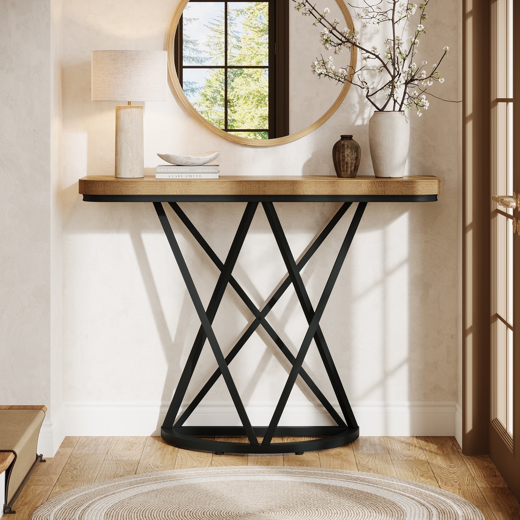 Tribesigns Console industrielle de 105 cm, Table d'entrée étroite avec piètement géométrique en métal