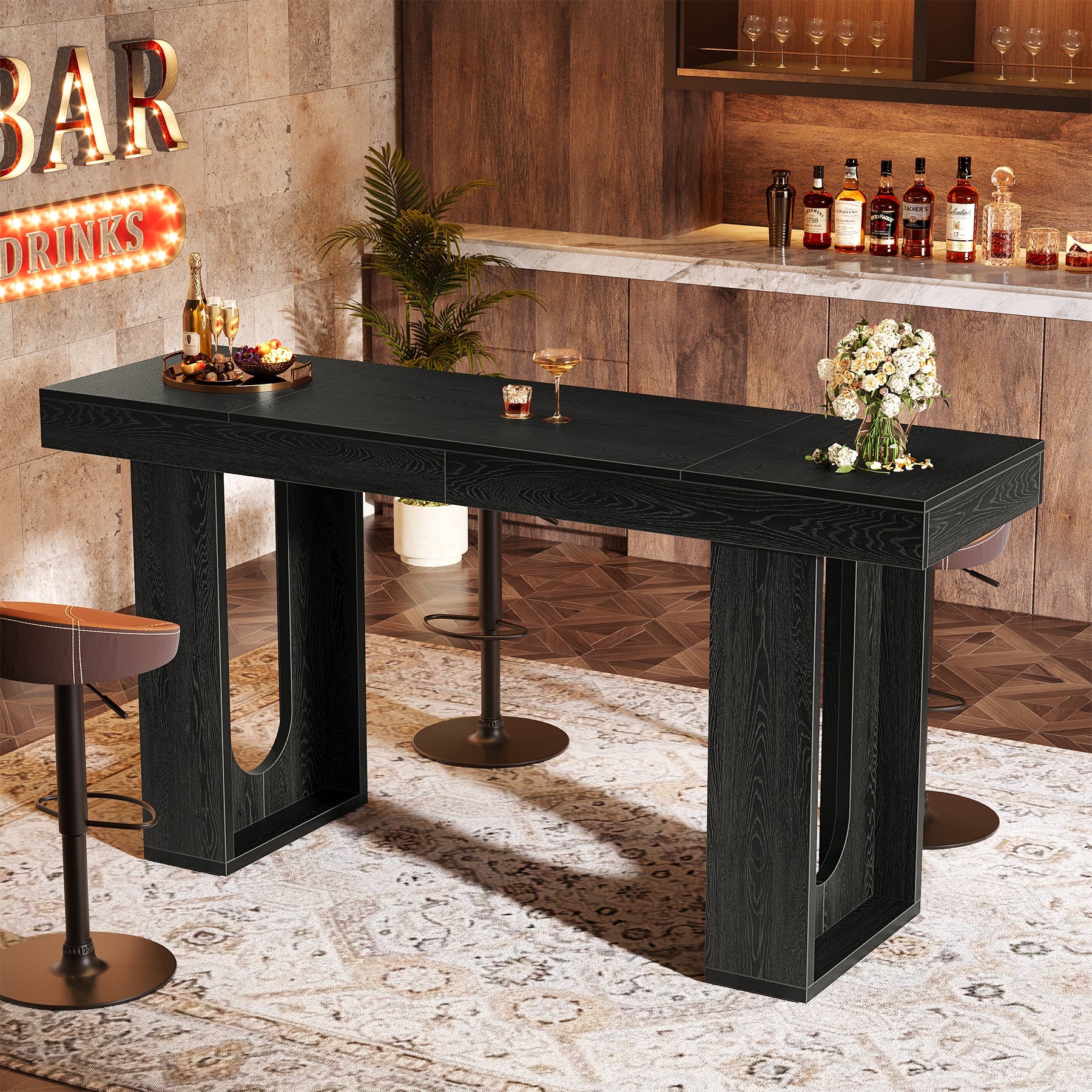 Tribesigns Table de Bar Rectangulaire 180 x 50 x 85 cm avec Pieds Robustes pour Cuisine