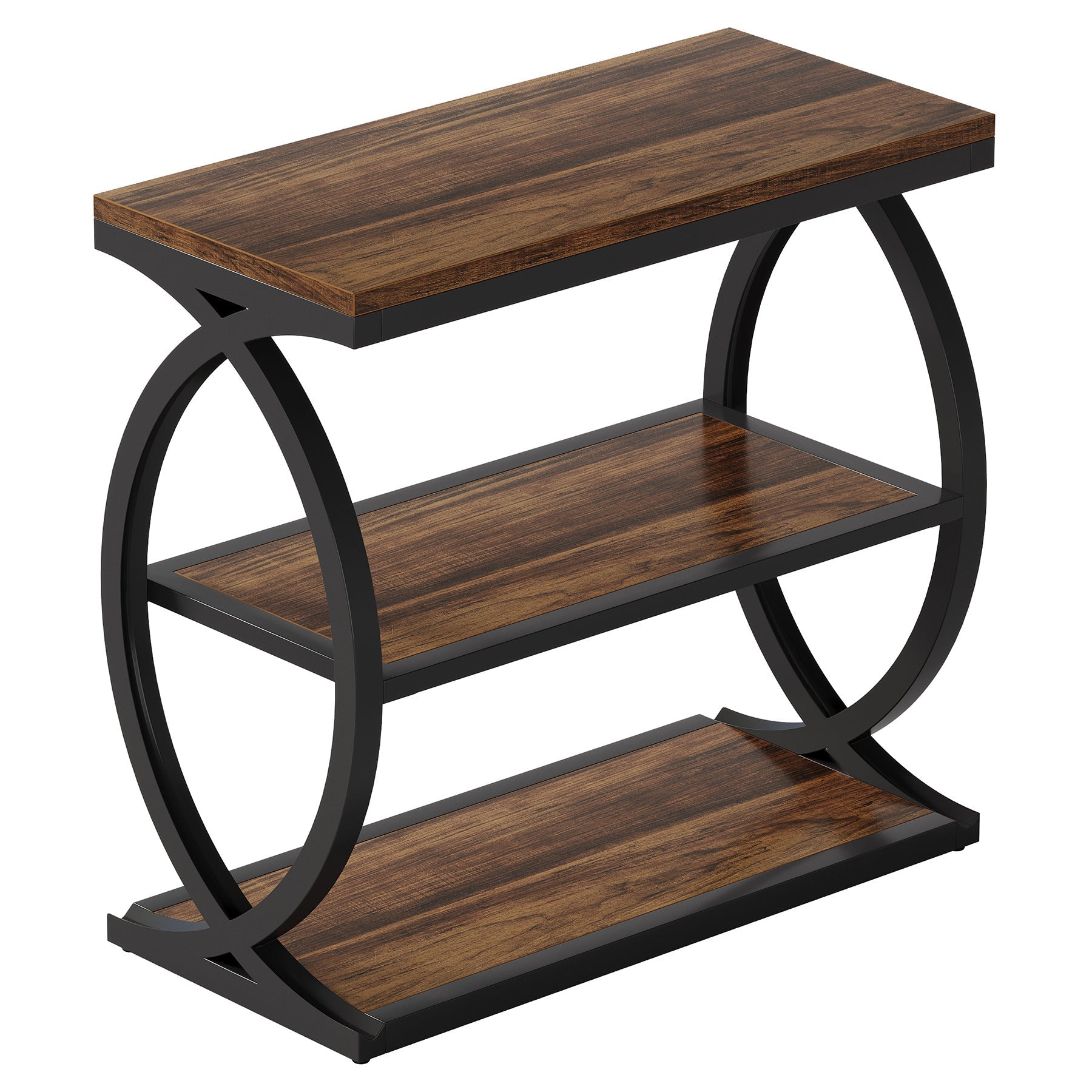 Tribesigns Table d'appoint étroite à 3 niveaux, Table d'appoint industrielle en bois avec cadre en métal