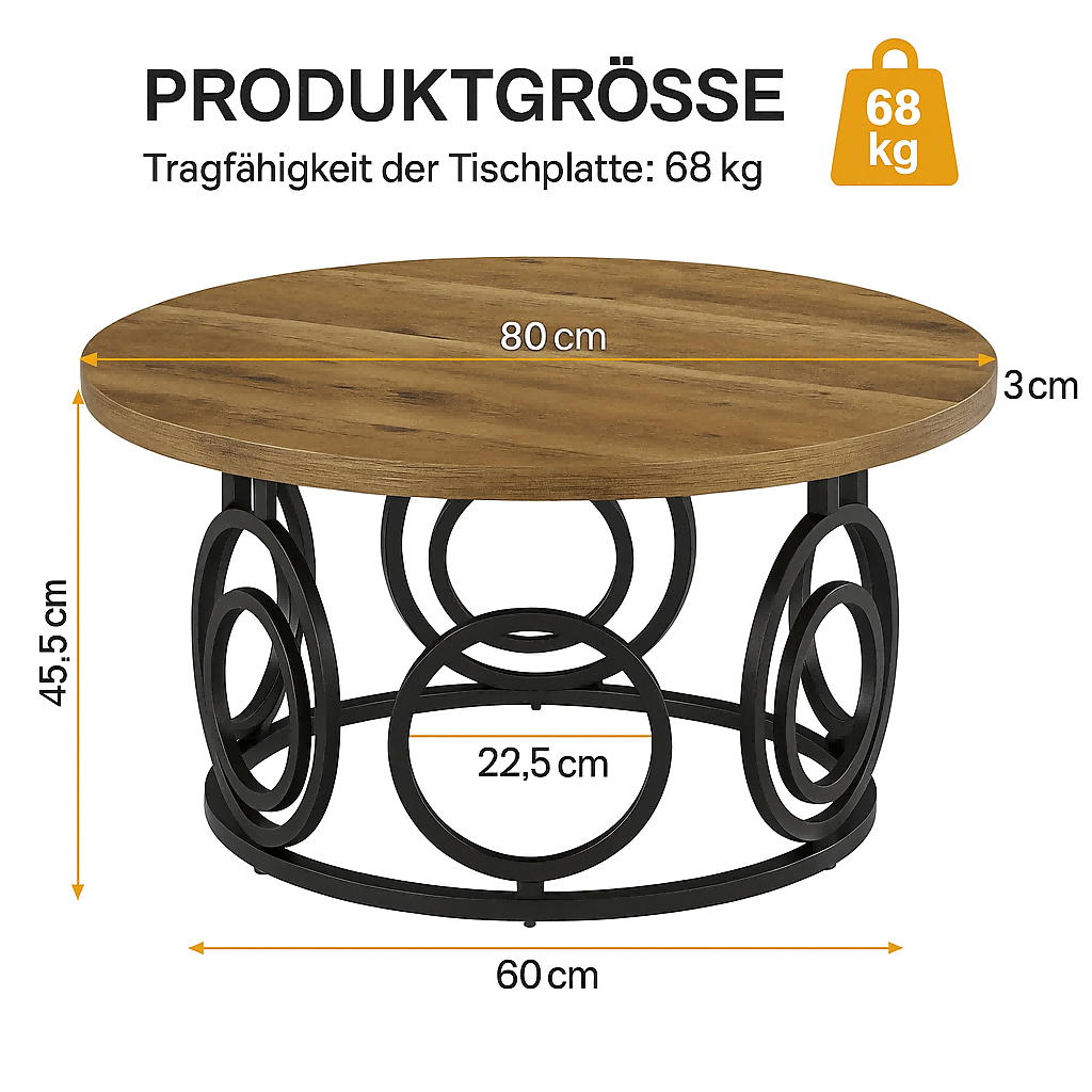 Tribesigns Salontafel 80 cm, Rustieke Bijzettafel Snacktafel