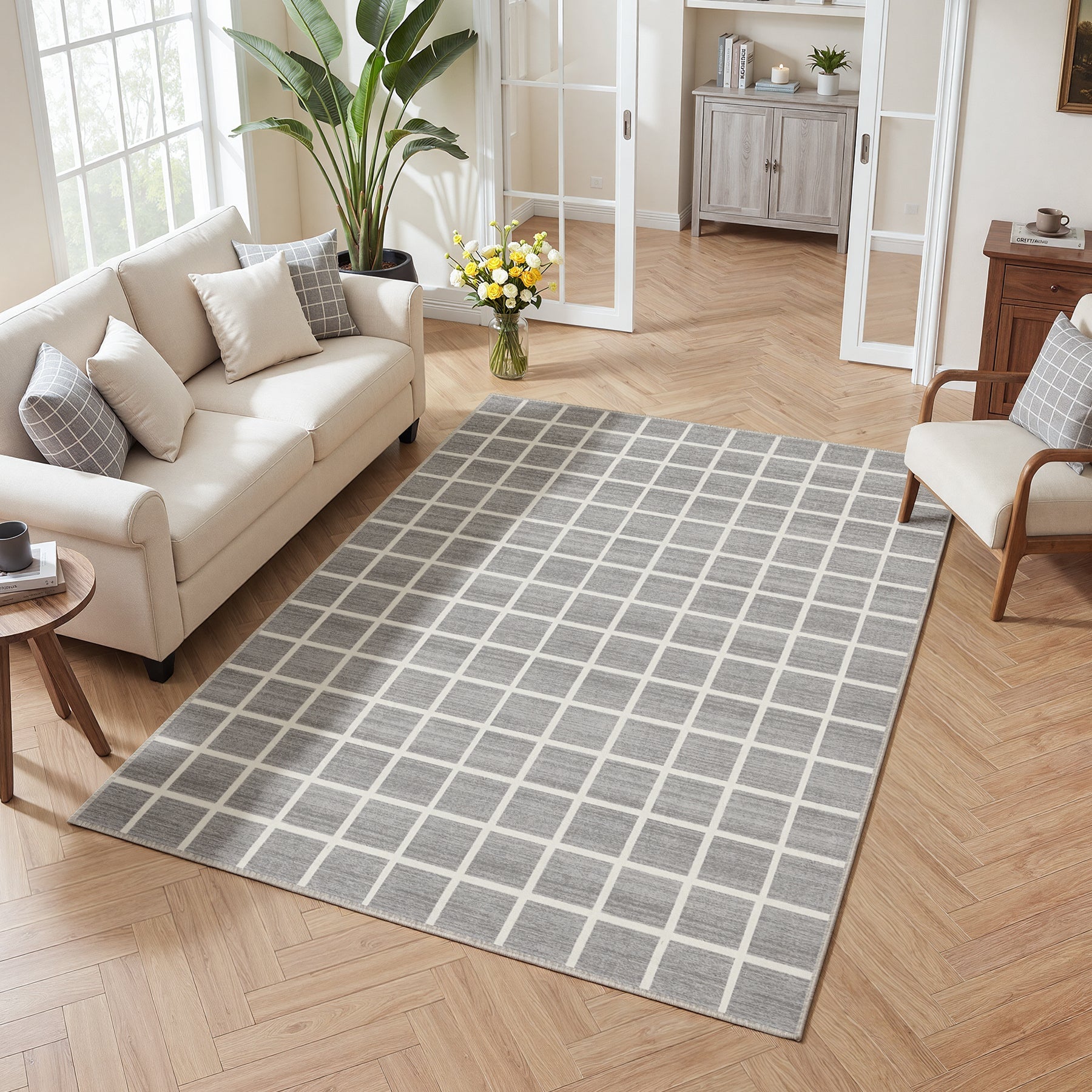 Tribesigns Tapis Moderne à Carreaux, Tapis Lavable à Damier, Doux et Antidérapant pour Salon, Certifié OEKO-TEX