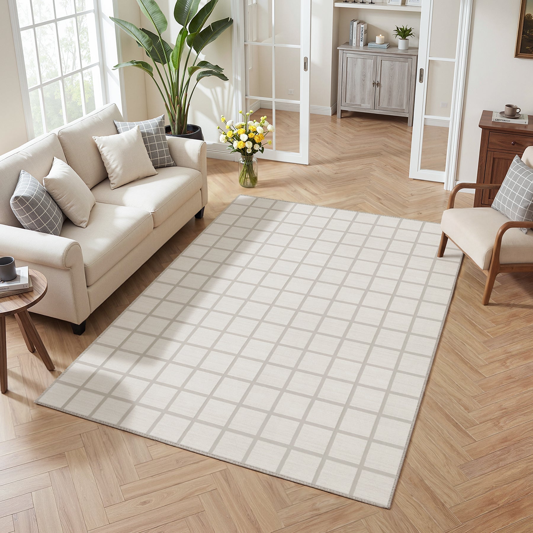 Tribesigns Tapis Moderne à Carreaux, Tapis Lavable à Damier, Doux et Antidérapant pour Salon, Certifié OEKO-TEX