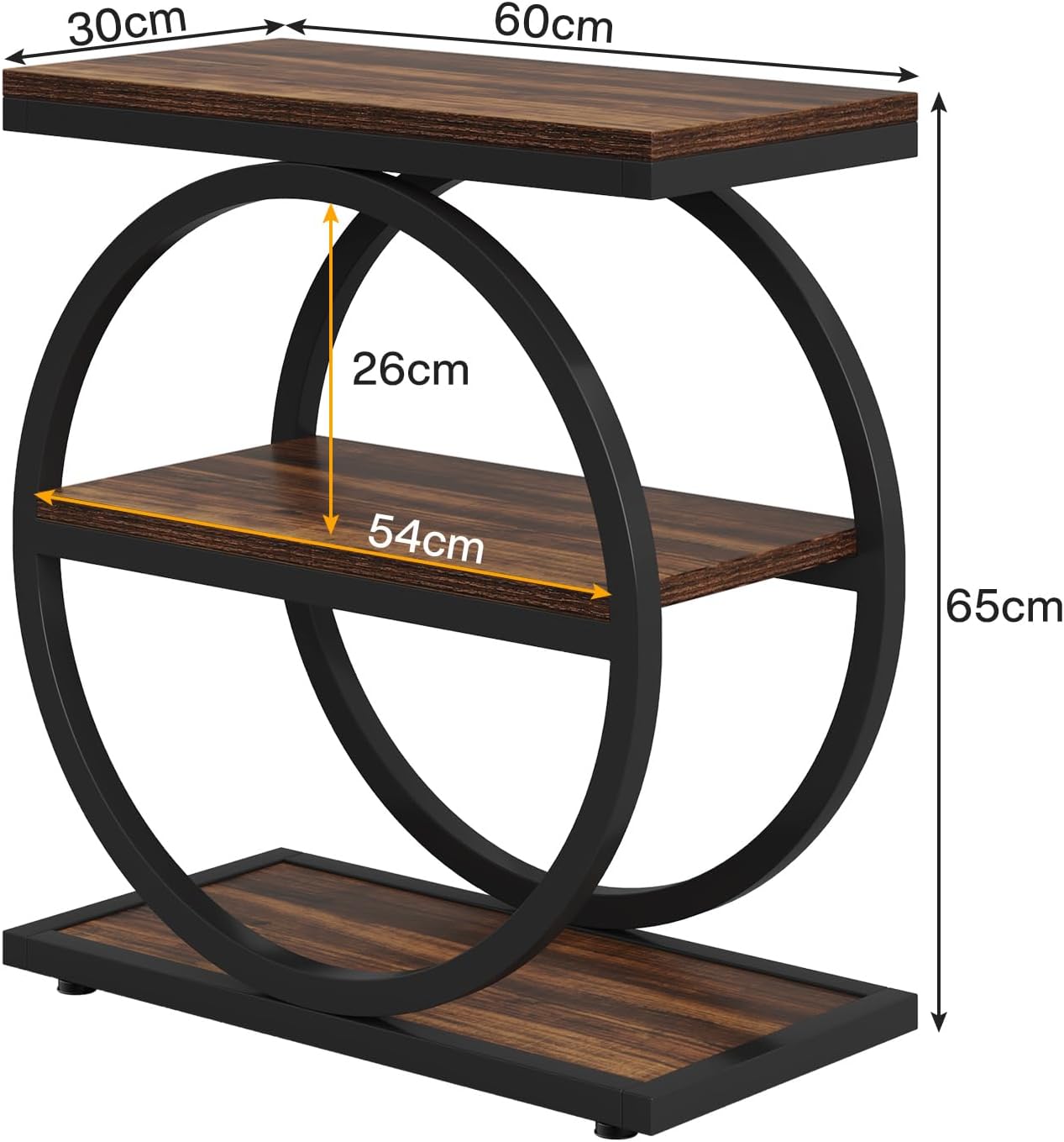 Tribesigns 3-laags Bijzettafel, Salontafel met Zwart Metalen Frame