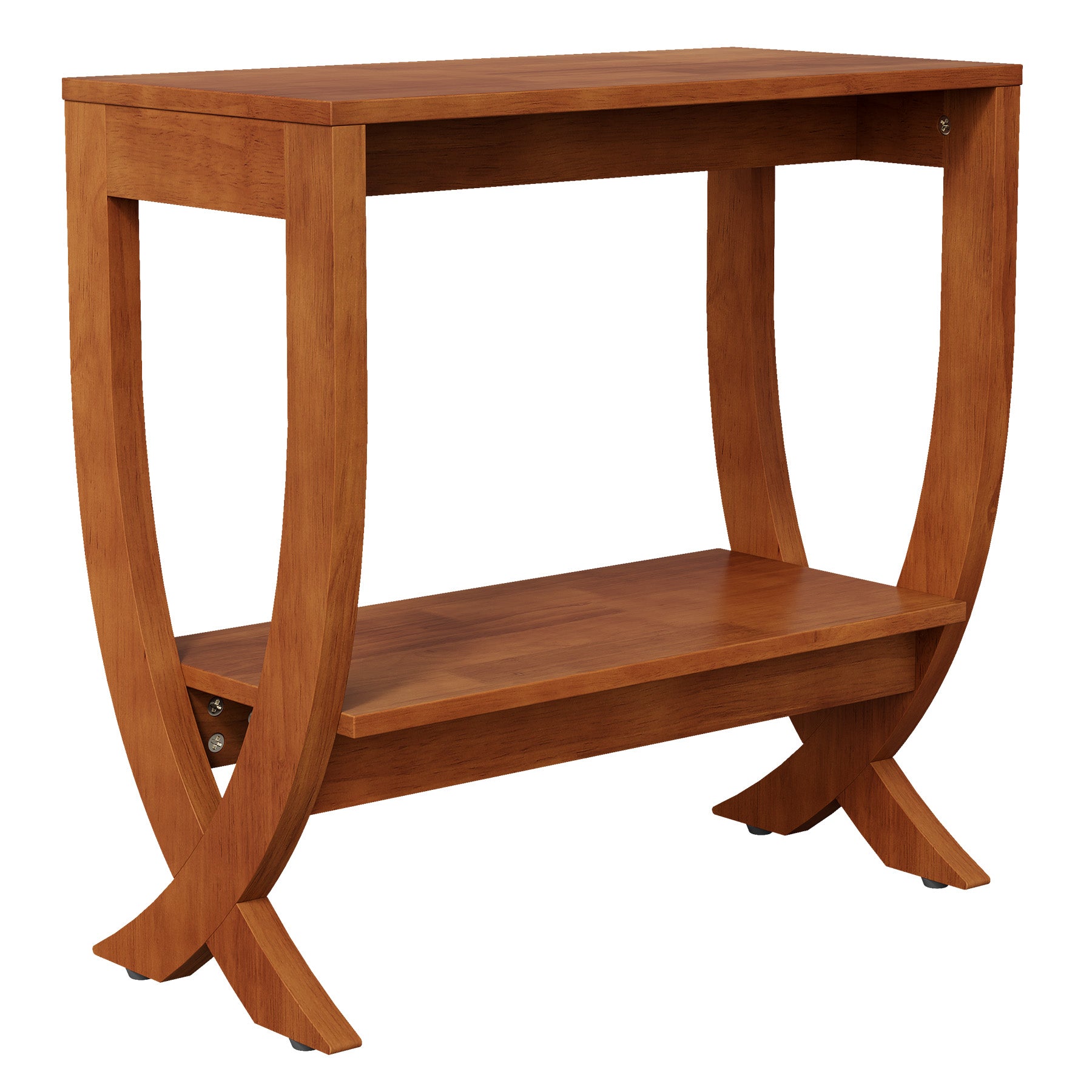 Tribesigns Table d’Appoint en Bois Massif avec Étagère, Table de Chevet Étroite à Structure Cintrée