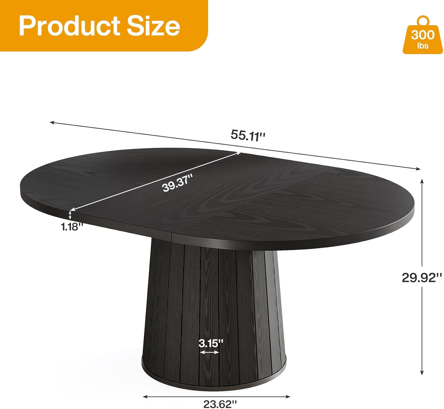 Tribesigns Table de conférence ovale 140 cm pour 6 personnes, Table de réunion en bois avec base stable noire