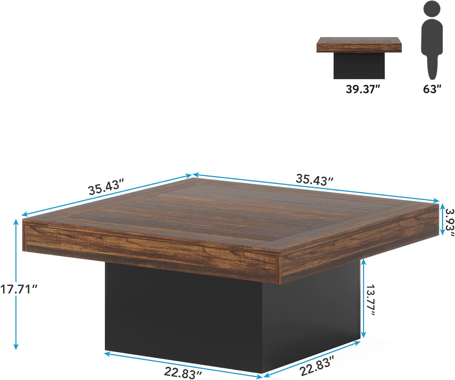 Tribesigns Table basse carrée 90 x 90 x 45 cm avec éclairage LED, Table basse moderne en bois pour salon
