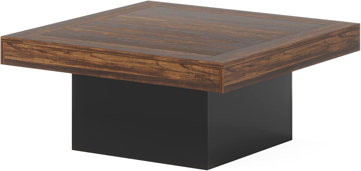 Tribesigns Table basse carrée 90 x 90 x 45 cm avec éclairage LED, Table basse moderne en bois pour salon