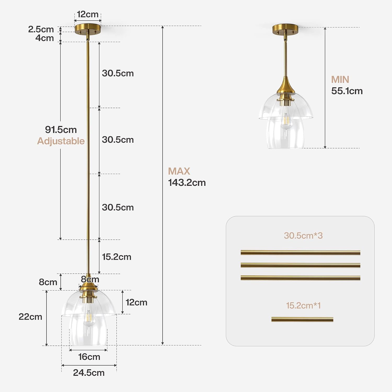 Tribesigns Suspension E27 LED, Lustre de Cuisine Moderne en Verre Double Couche