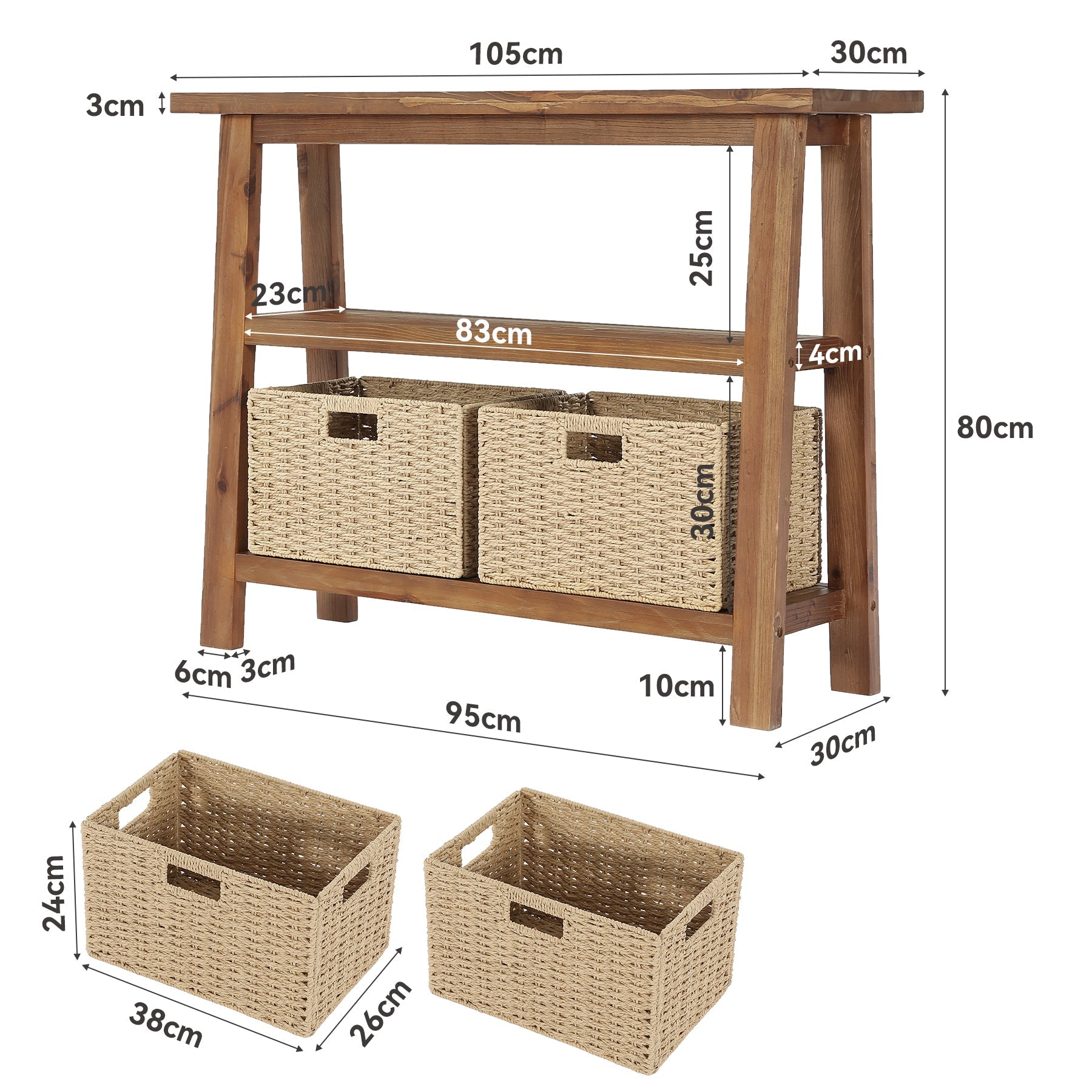 Tribesigns Console en Bois Massif 105 cm avec 2 Paniers et Étagère