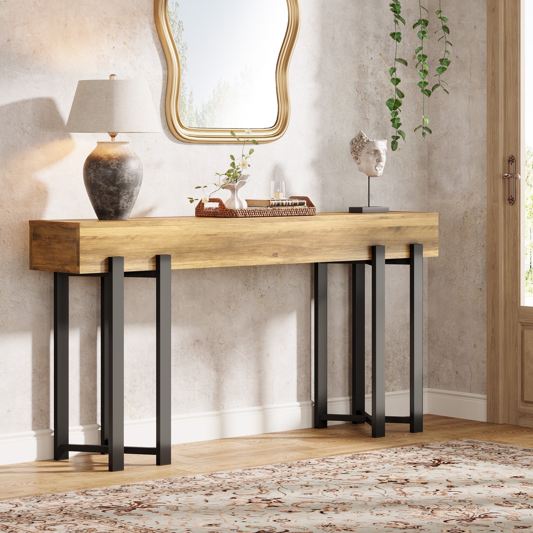 Tribesigns Console de 160 cm, Table-banc en bois pour hall d'entrée