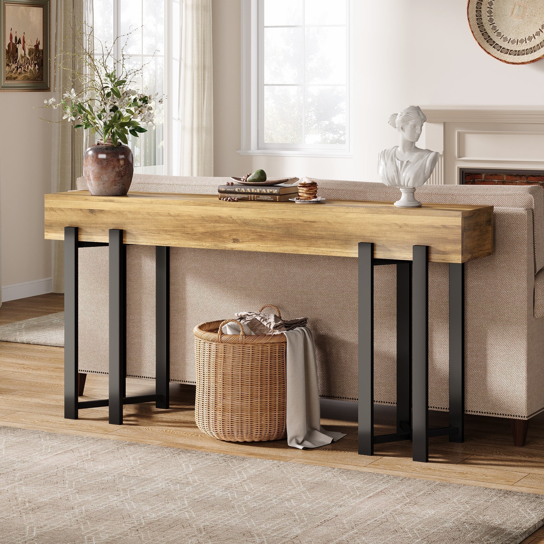Tribesigns Console de 160 cm, Table-banc en bois pour hall d'entrée