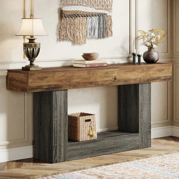 Tribesigns Table console en bois de 160 cm, Table de canapé de ferme à 2 niveaux Table d'entrée