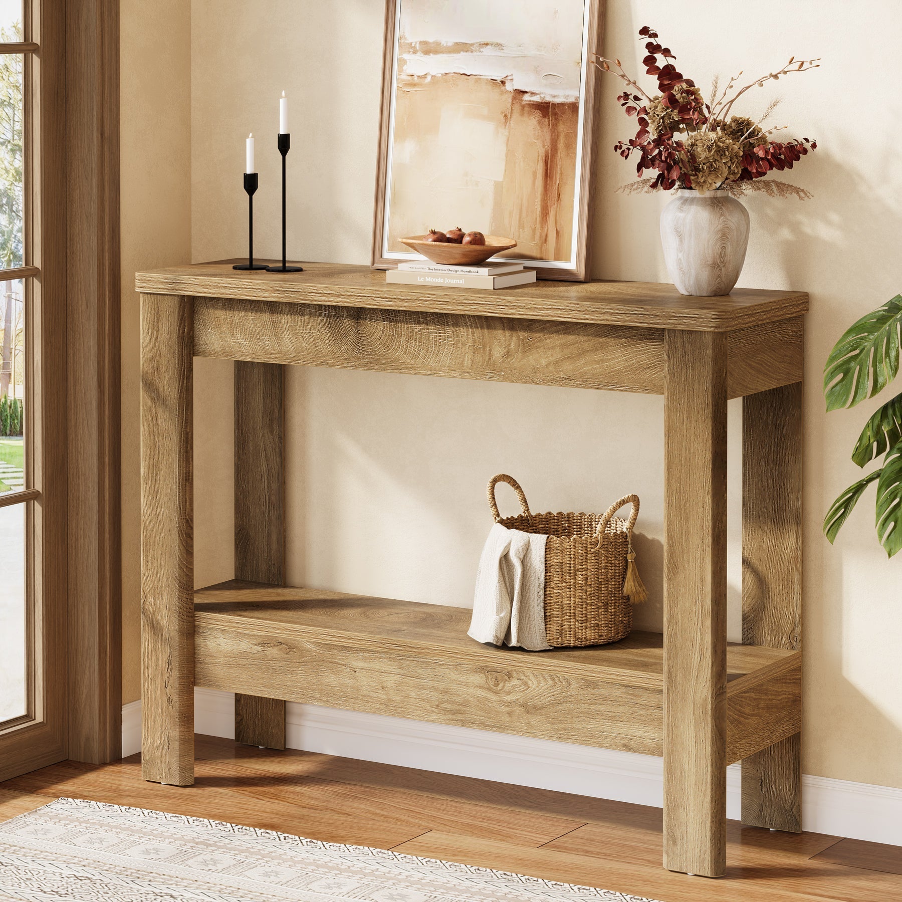 Tribesigns Console Rustique 105 x 30 x 80 cm avec Rangements Ouverts, Table Étroite pour Entrée et Salon