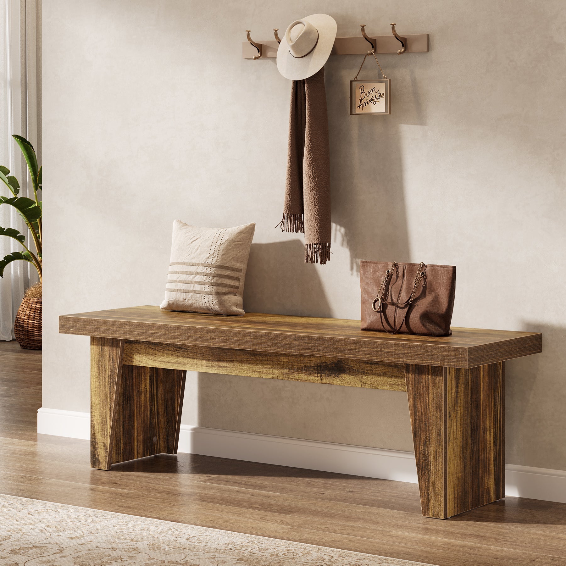 Tribesigns Banc Rustique en Bois de 140 cm avec Assise Épaisse, Long Banc Idéal pour l’Entrée