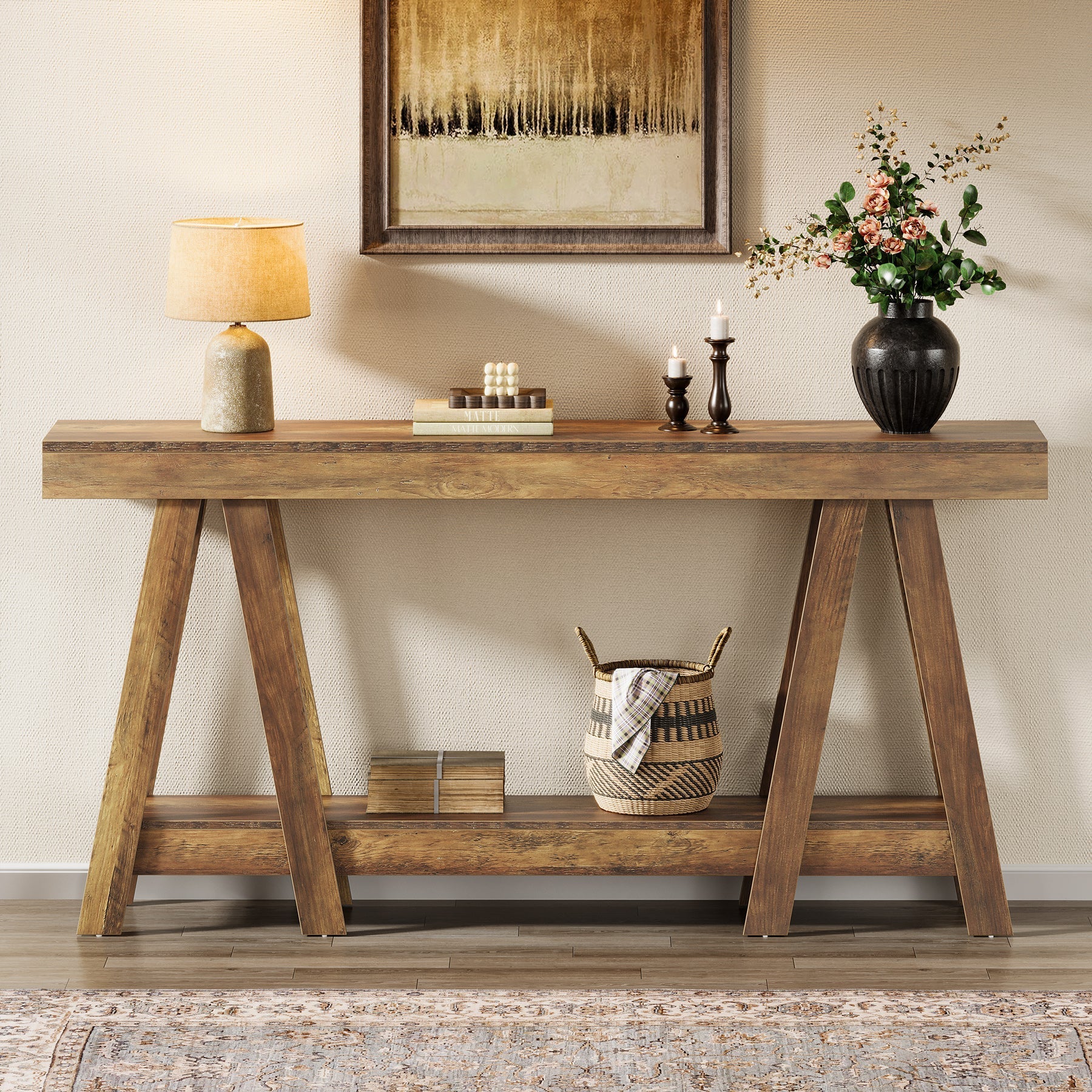 Tribesigns 180 cm Landelijke Consolle Tafel, Smalle Haltafel met 2 Niveaus