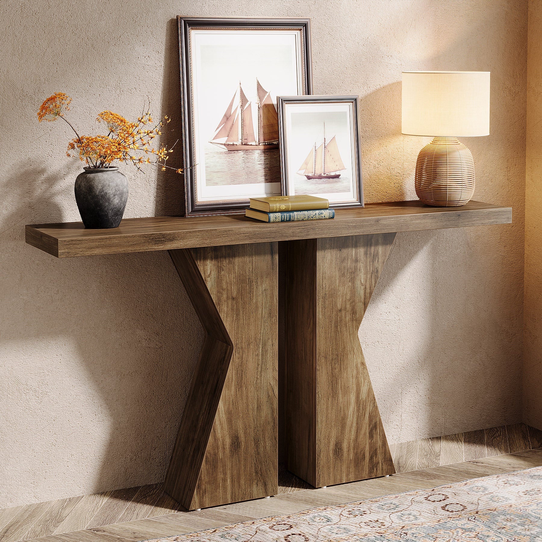 Tribesigns Houten Consoletafel, Bankhaltafel met K-vormig frame