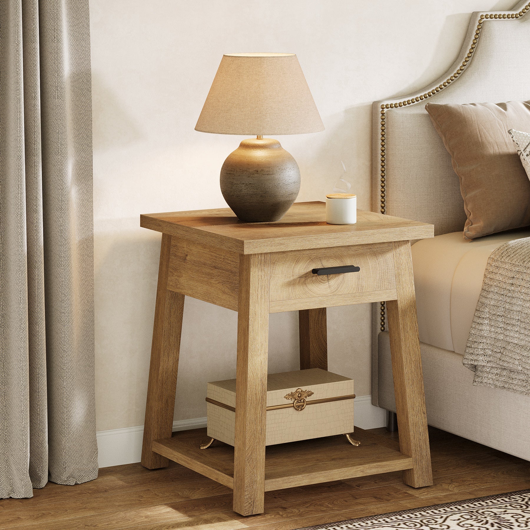 Tribesigns Table de Chevet avec Tiroir et Étagère, Table d’Appoint Style Campagne pour Chambre et Salon