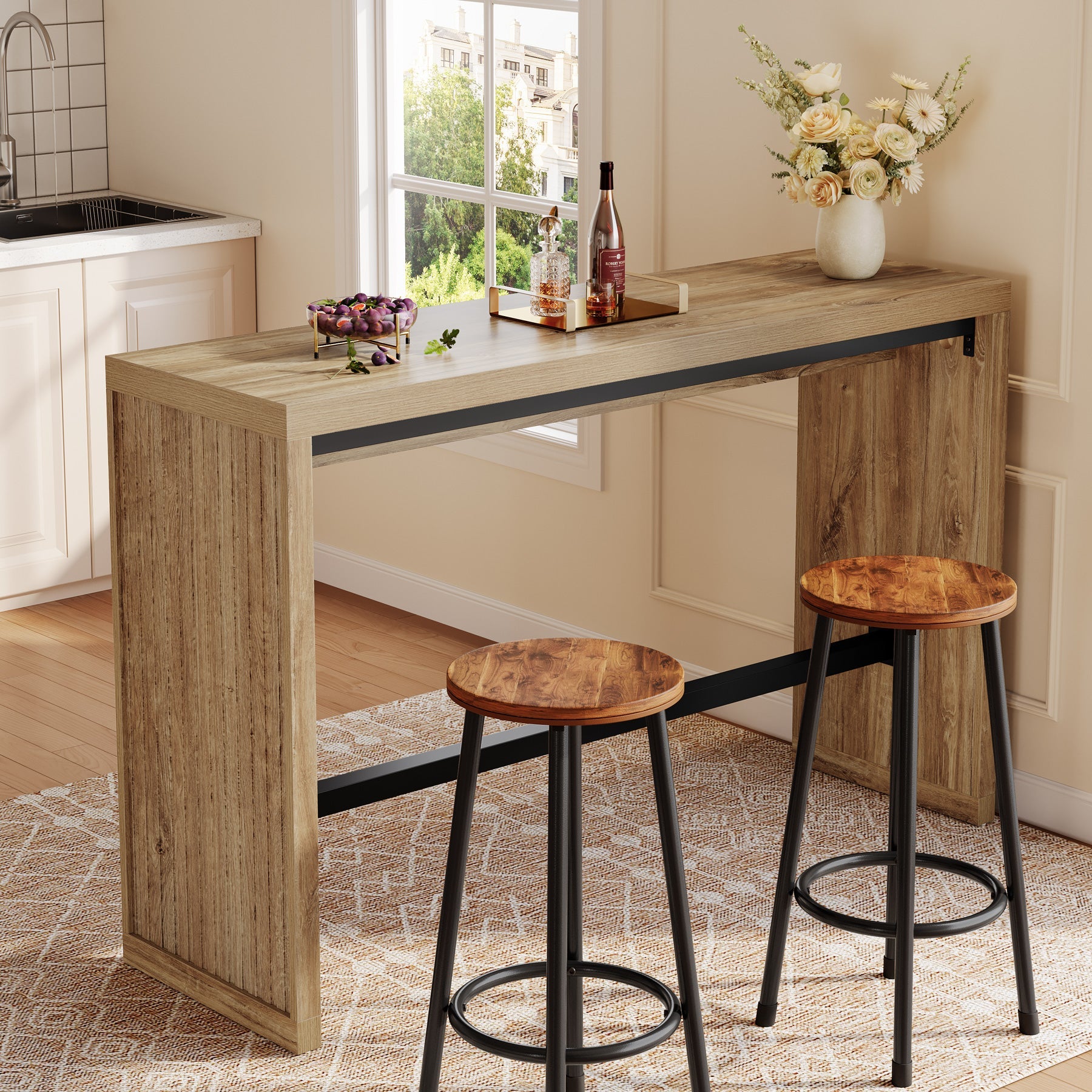 Tribesigns Table de Bar de 140 cm avec Repose-Pieds Métallique