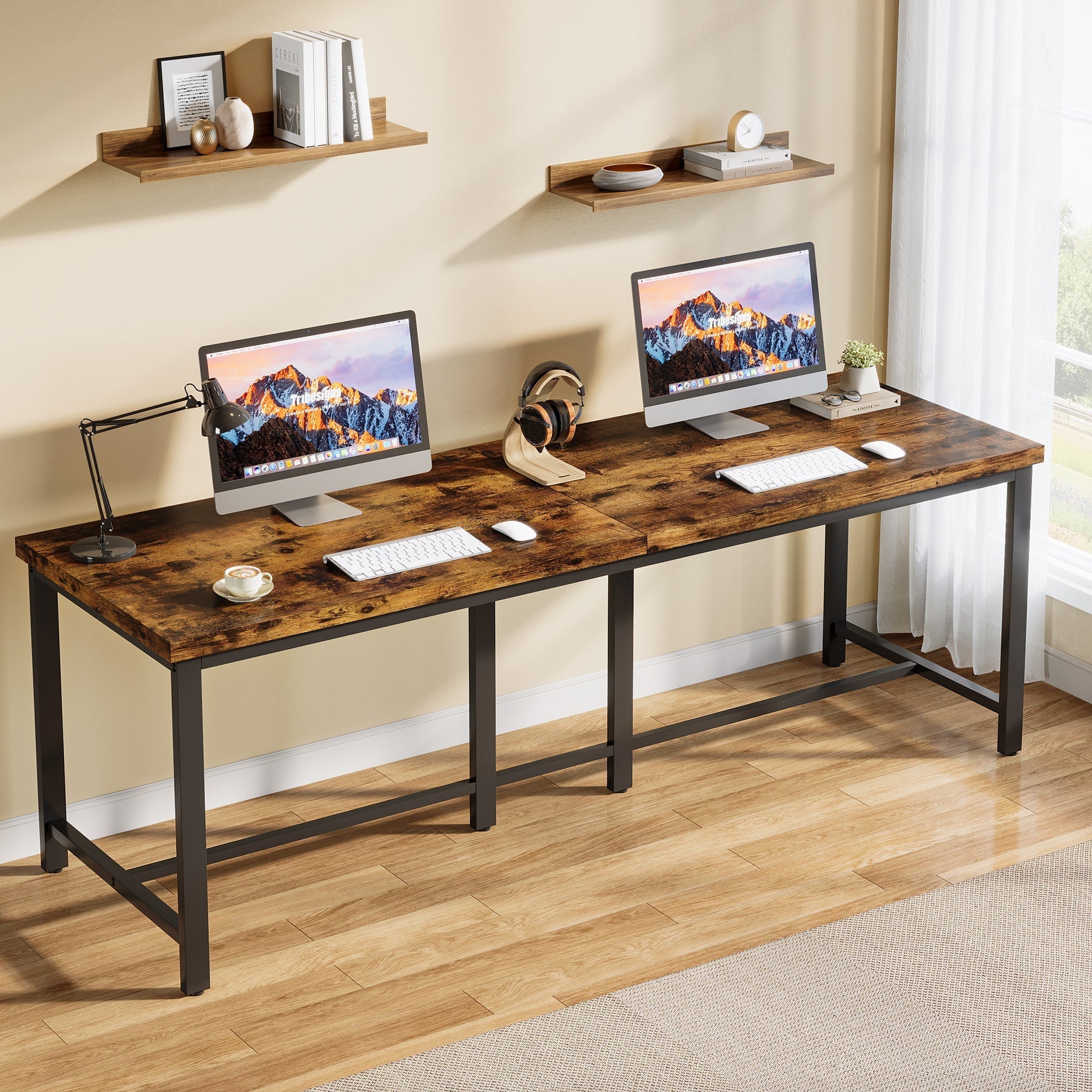 Tribesigns Bureau d'ordinateur longue de 200cm, Table de travail pour bureau pour deux