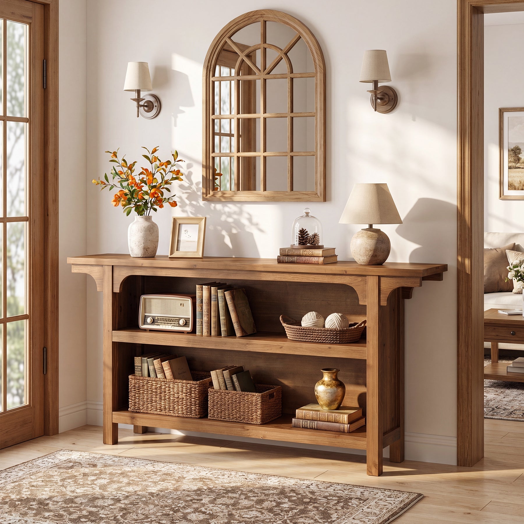 Tribesigns Console 160 cm, Table Étroite à 3 Niveaux avec Étagères pour Entrée