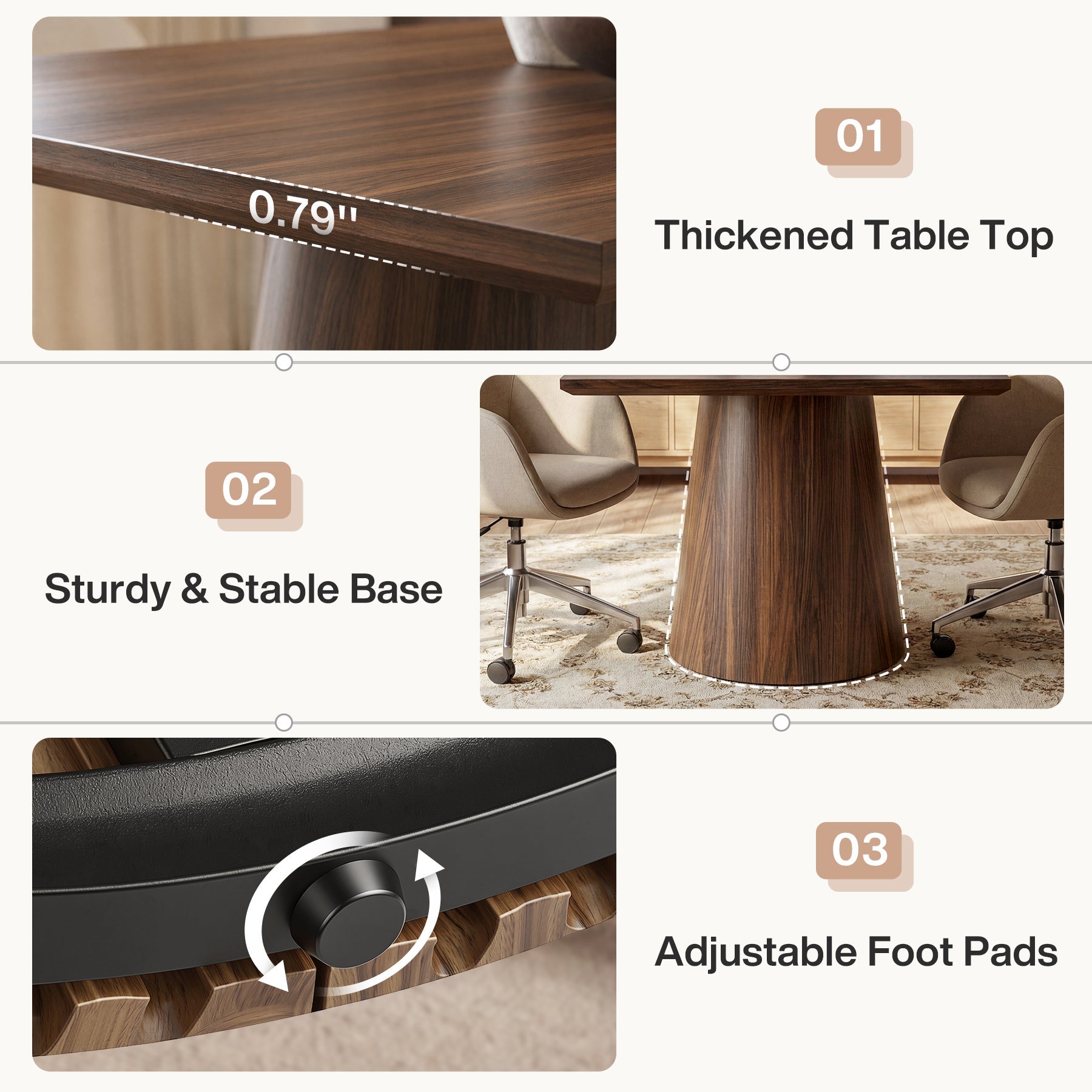 Tribesigns Table de Réunion Carrée de 80 cm avec Plateau Épais, Table de Bureau en Bois pour 4 Personnes