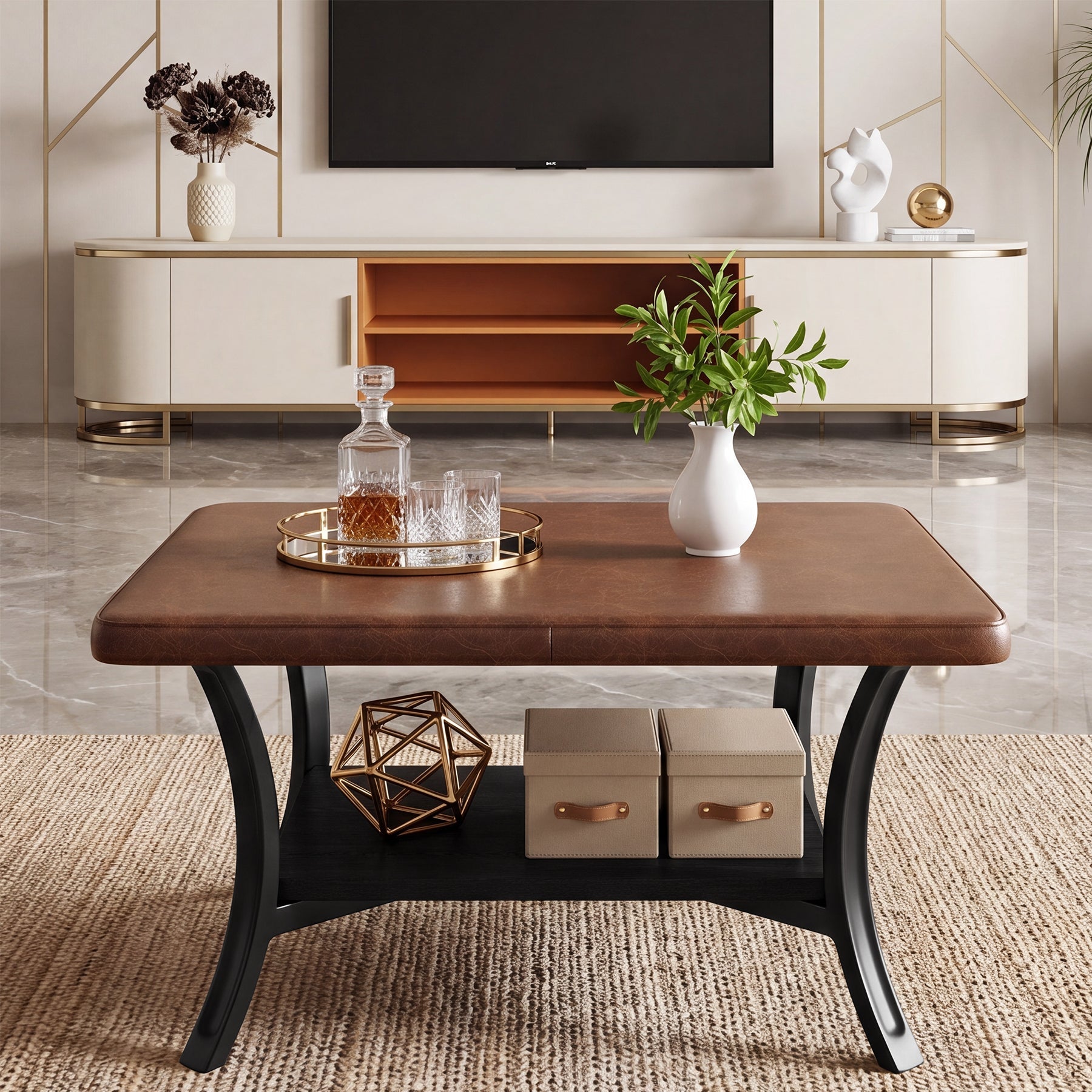 Tribesigns Table Basse Carrée 80 cm avec Revêtement en Similicuir pour Salon