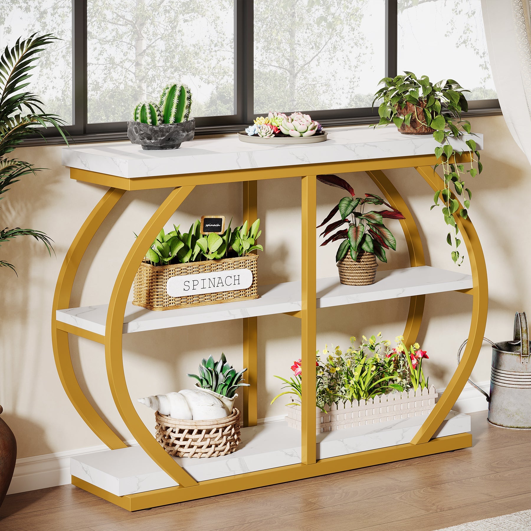 Tribesigns Consoletafel van 105 cm, 3-laags haltafel met boogframe