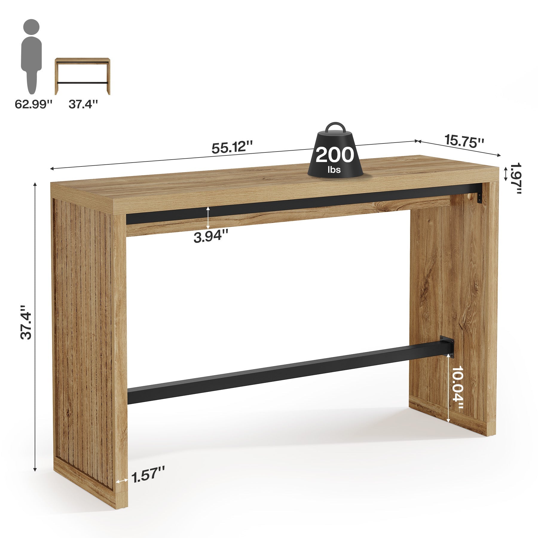 Tribesigns Table de Bar de 140 cm avec Repose-Pieds Métallique