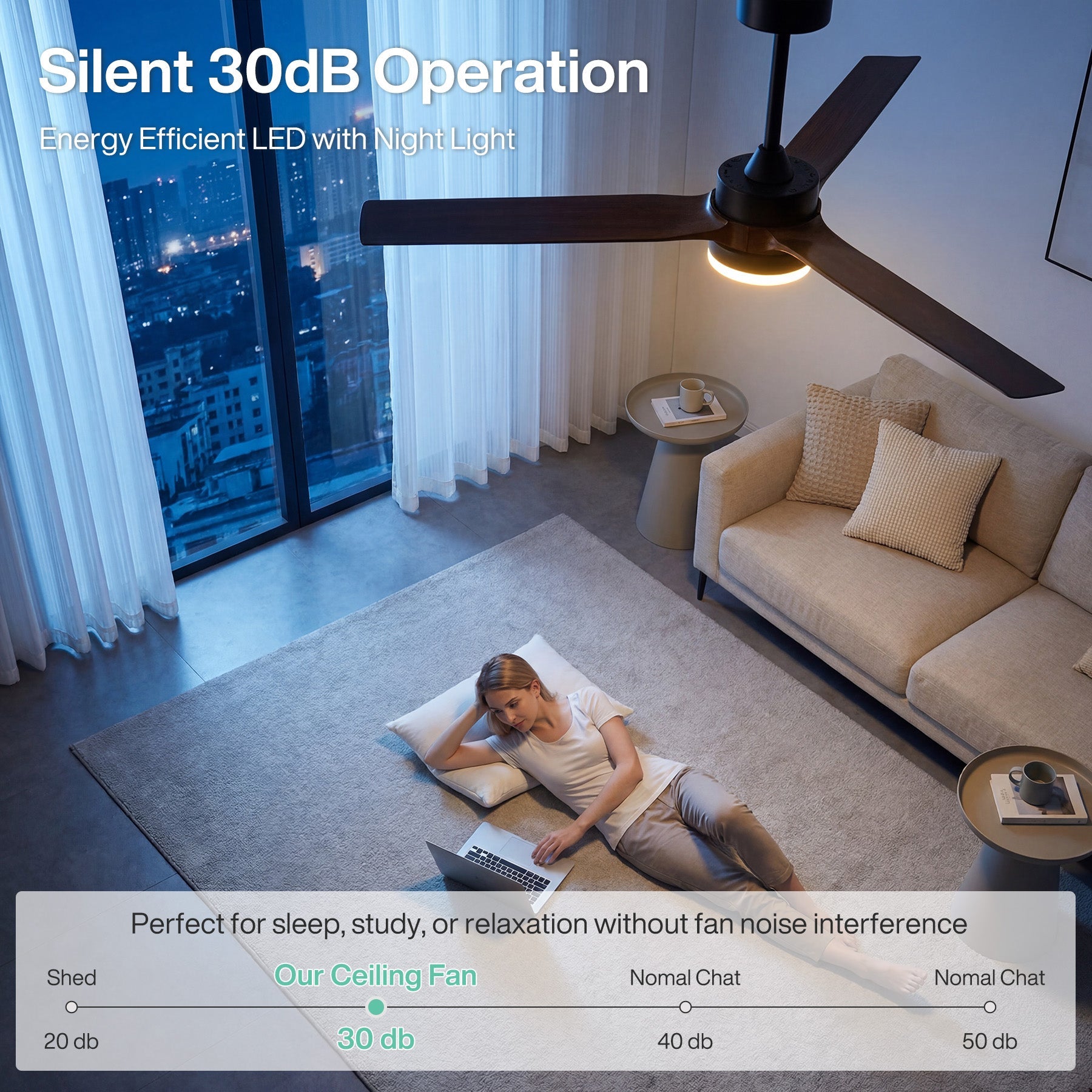 Tribesigns Ventilateur de plafond de 130 cm avec éclairage et télécommande, éclairage LED à intensité variable, fonction réversible, moteur CC silencieux