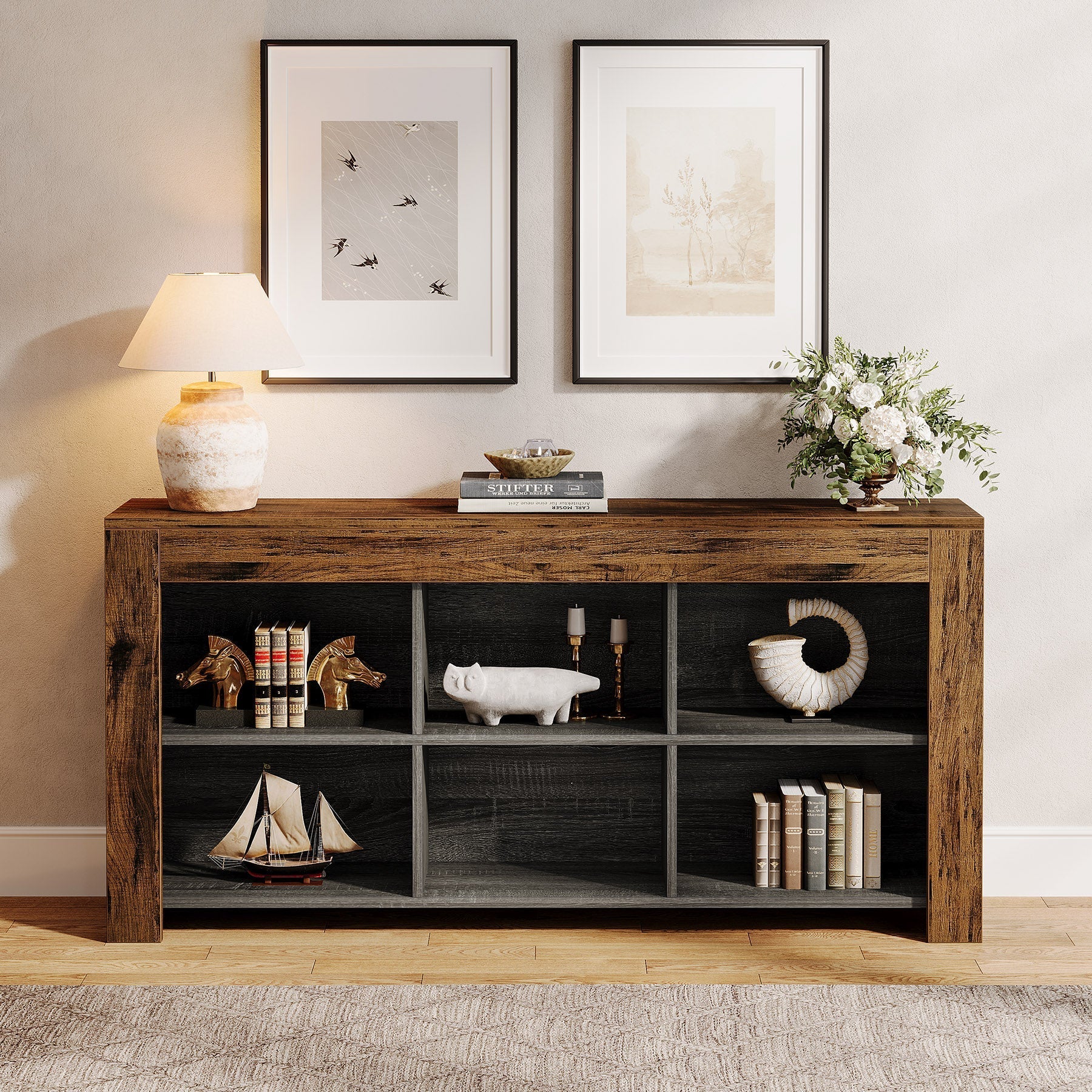 Tribesigns Sidetable 160 cm, Haltafel Banktafel met 6 opbergvakken