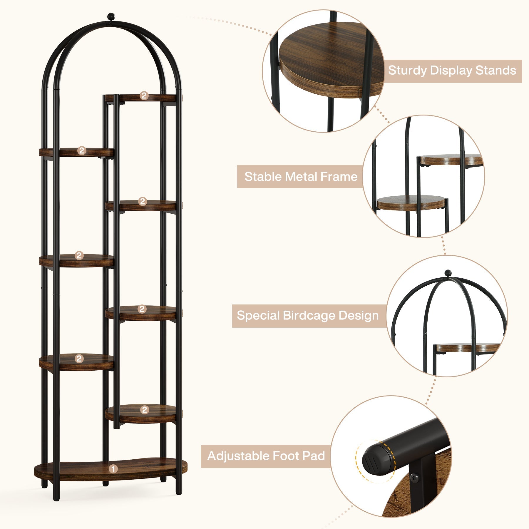 Étagère à plantes de 180 cm de haut avec 8 étagères, Support pour 10 plantes Étagère d'angle avec structure métallique