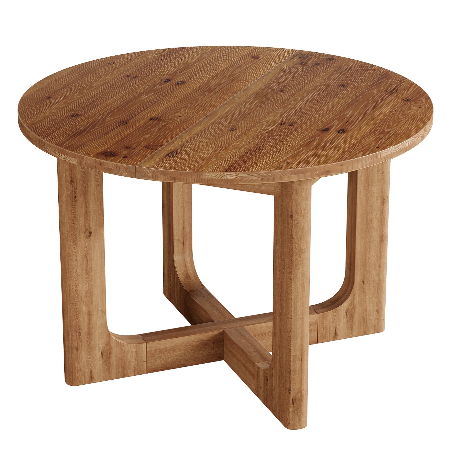 Tribesigns Table à Manger Ronde Country en Bois Massif avec Pieds en X, Ø 100 cm, pour 2 à 4 Personnes