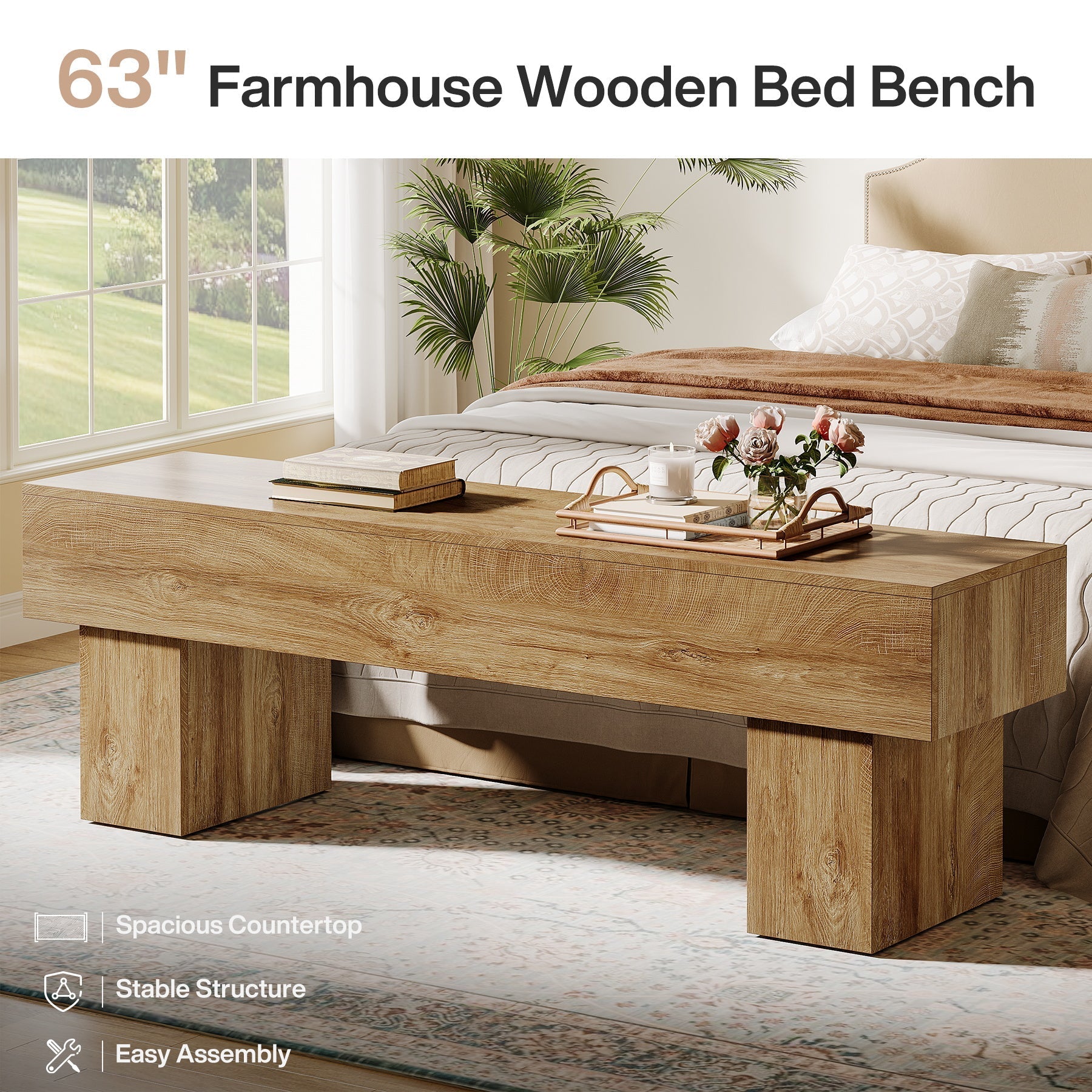 Tribesigns Banc de chambre extra long de 160 cm, Banc de ferme en bois pour chambre à coucher