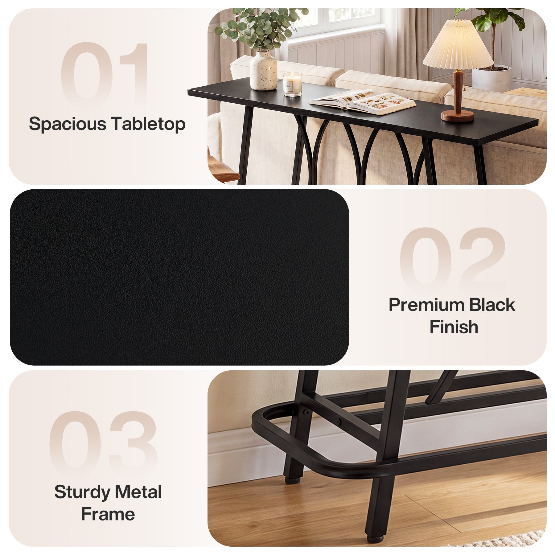 Tribesigns Console Moderne Longue 160 cm, Table Étroite Derrière Canapé avec Structure Métallique