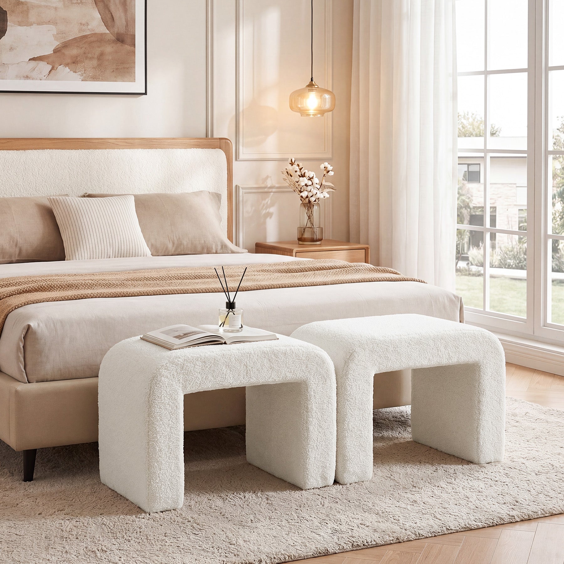 Tribesigns Pouf Rembourré en Sherpa, Tabouret de Coiffeuse Moderne en Tissu Bouclé