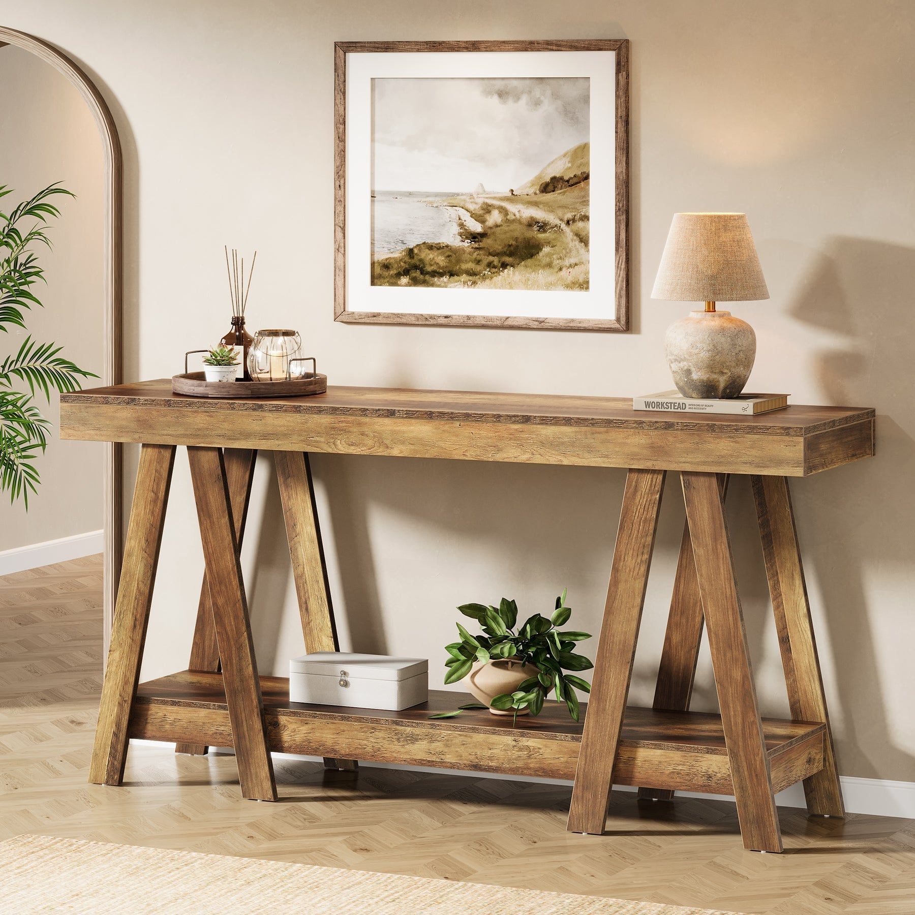 Tribesigns 180 cm Landelijke Consolle Tafel, Smalle Haltafel met 2 Niveaus