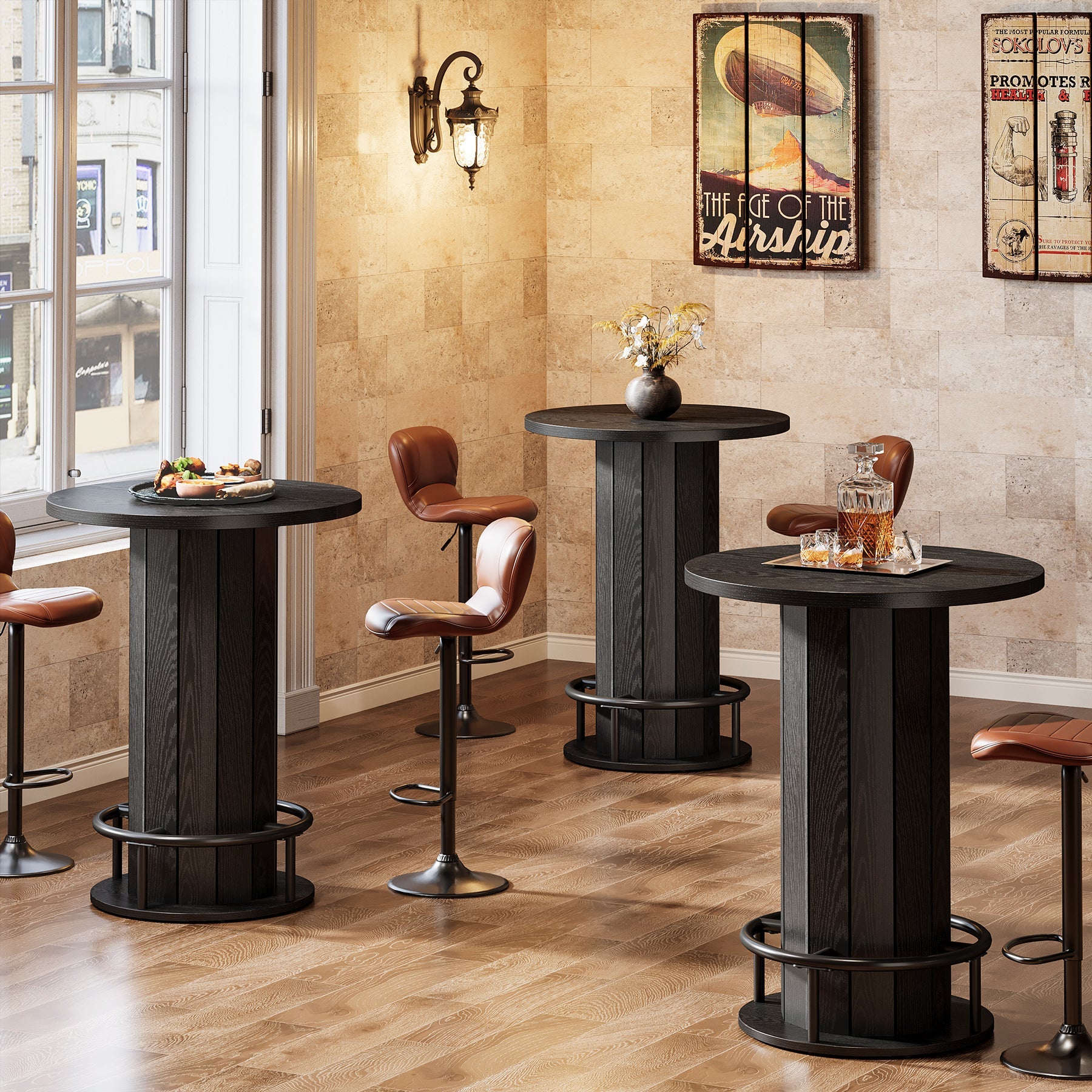 Tribesigns Table haute ronde de 100 cm de haut, Table de bistrot Plateau de table 80 x 80 cm