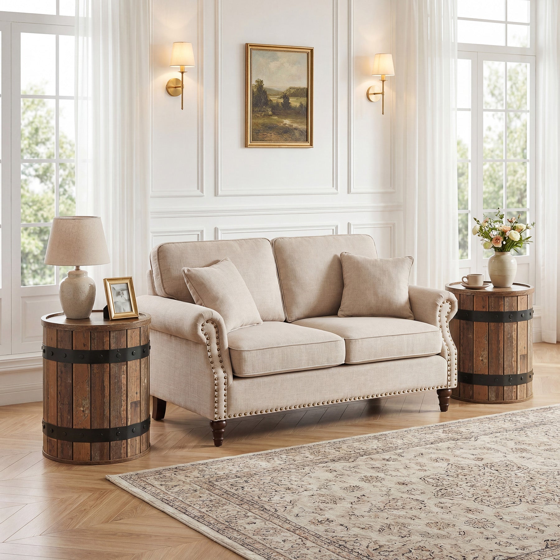 Tribesigns Table d’Appoint Ronde Forme Tonneau avec Rangement, Ø 50 cm, pour Salon et Chambre