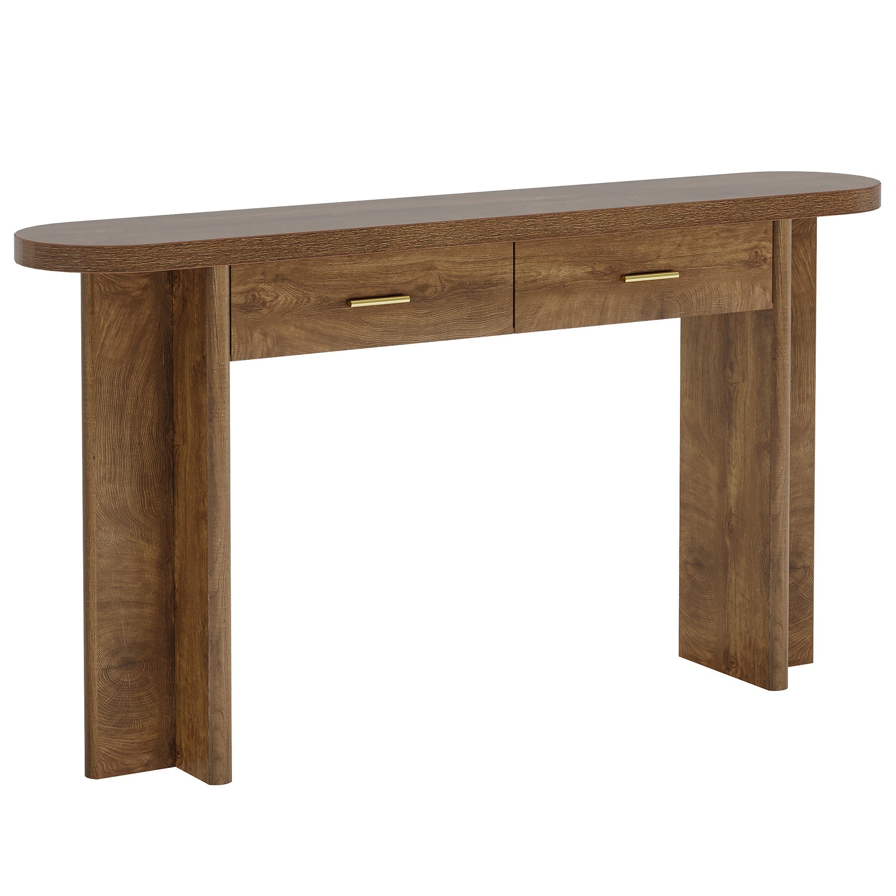 Tribesigns Console ovale en bois de 160 cm de long de style champêtre avec 2 tiroirs et un espace de rangement