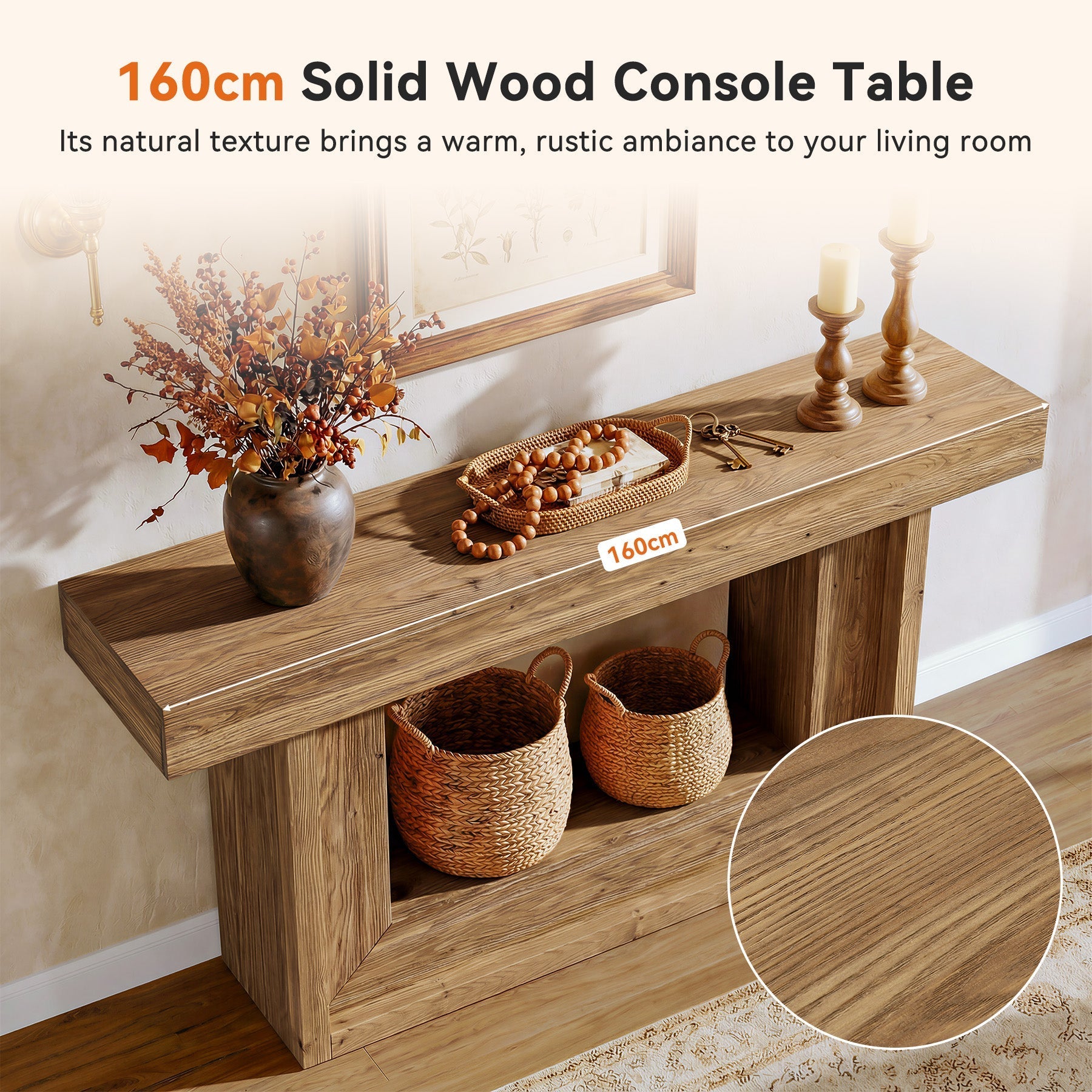 Tribesigns 160cm Massief houten smalle console tafel, landelijke stijl met U-vormige basis en plank