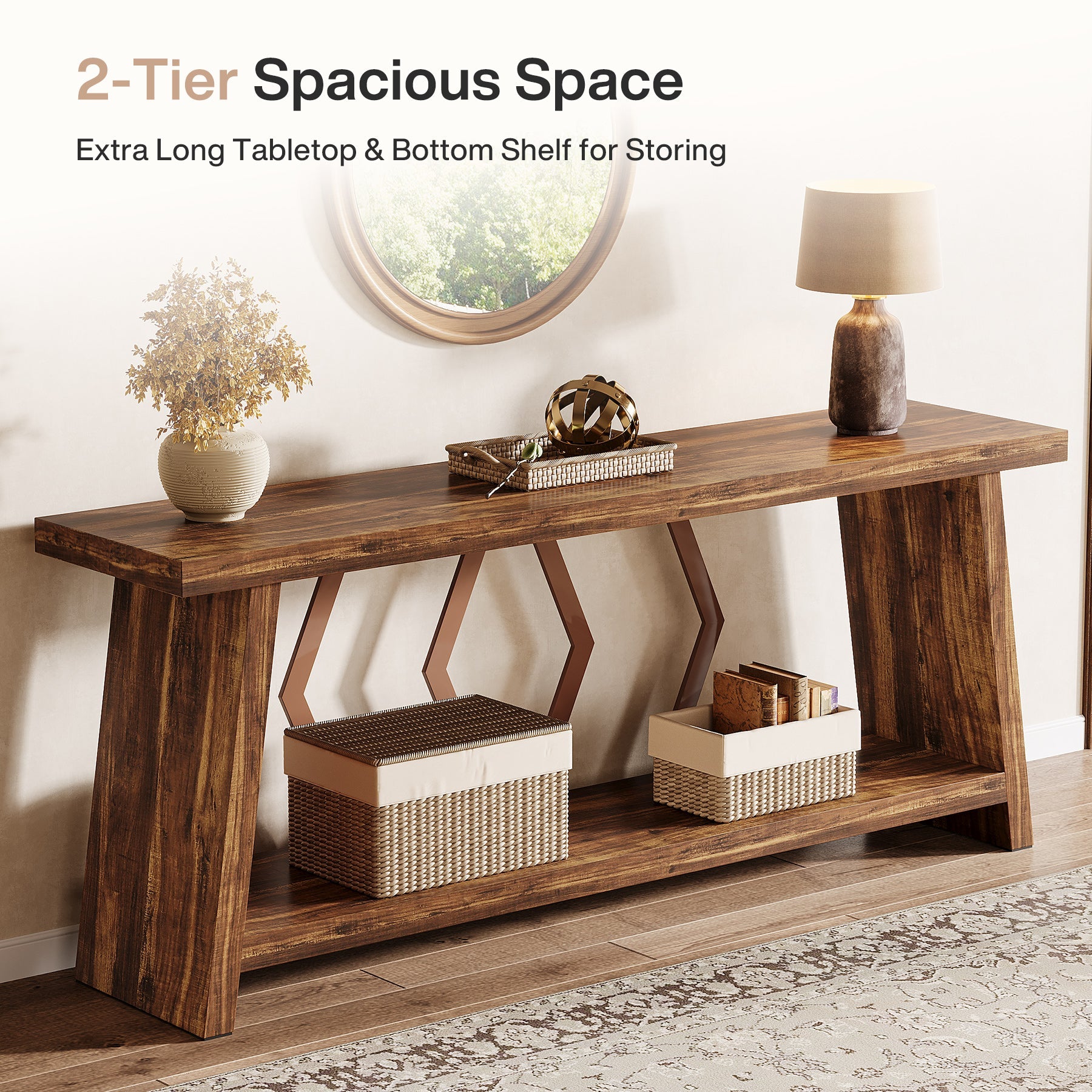 Tribesigns Console longue de 180 cm en bois à 2 niveaux avec rangement
