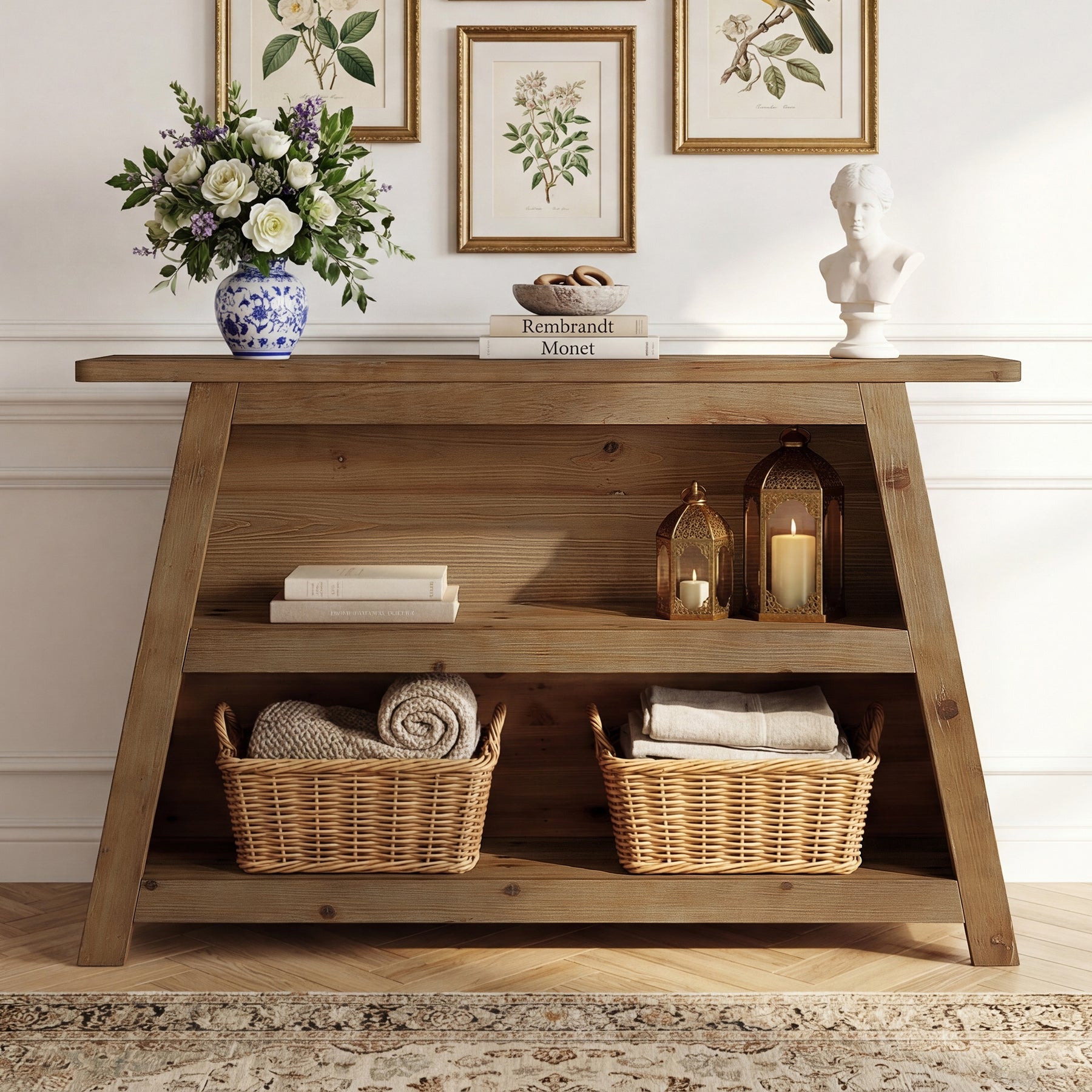 Tribesigns Console en bois massif de 120 cm à 3 niveaux, style rustique pour entrée et couloir