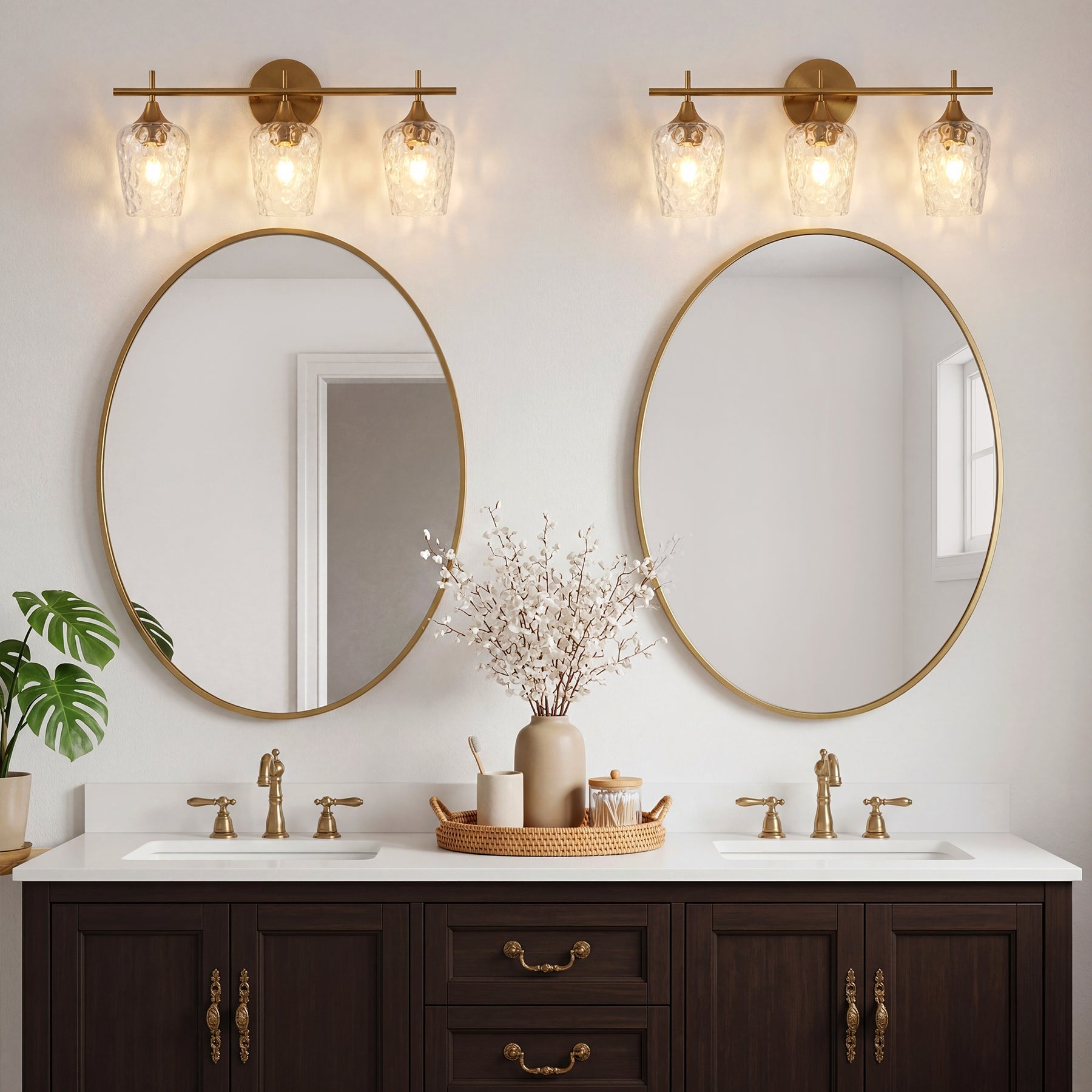 Tribesigns Applique de Salle de Bain à 3 Lumières, Applique Murale Moderne avec Abat-Jour en Verre Ondulé, Culot E27, Ampoules Non Incluses
